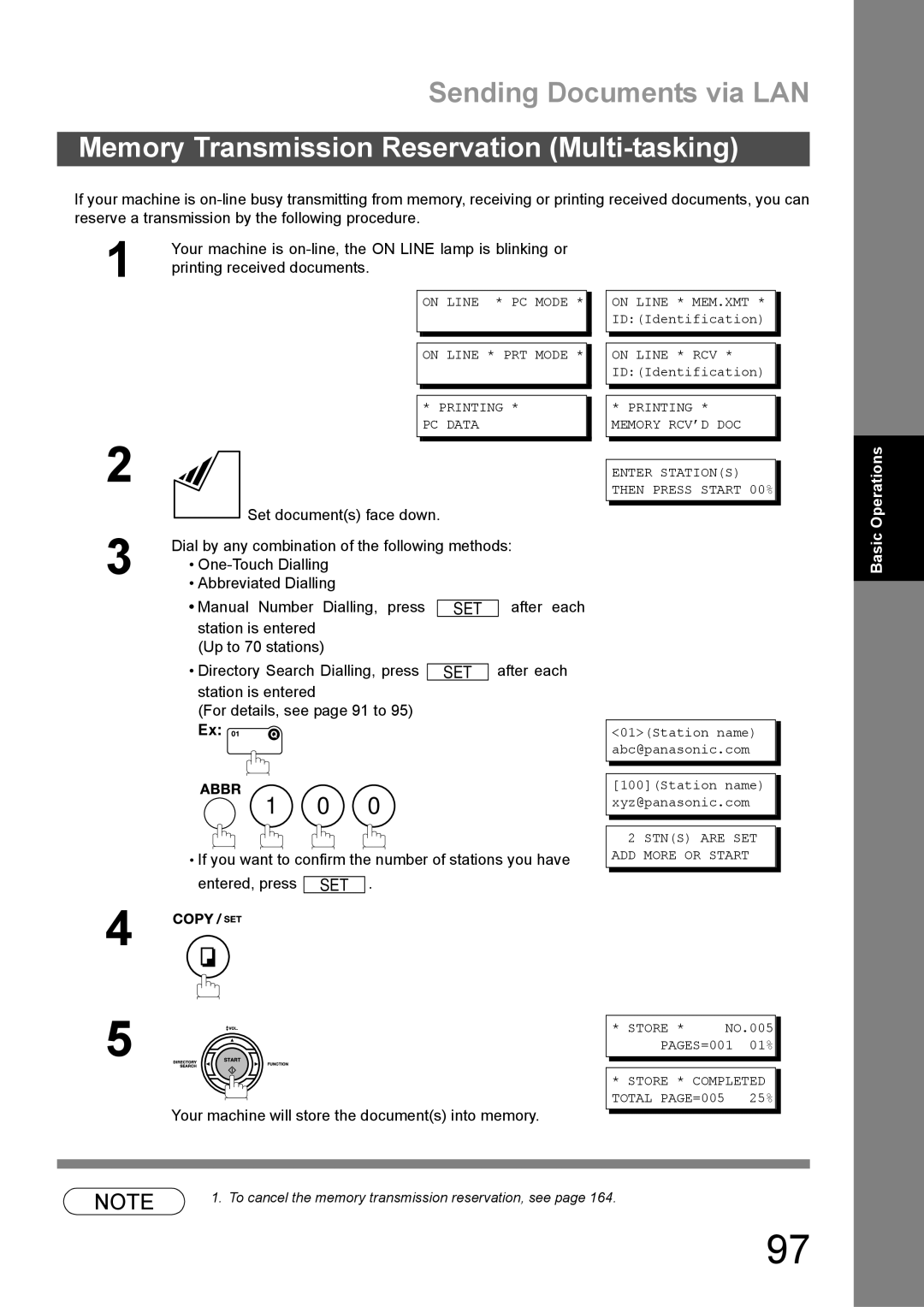 Panasonic DX-600 Memory Transmission Reservation Multi-tasking, On Line * PC Mode On Line * PRT Mode Printing PC Data 