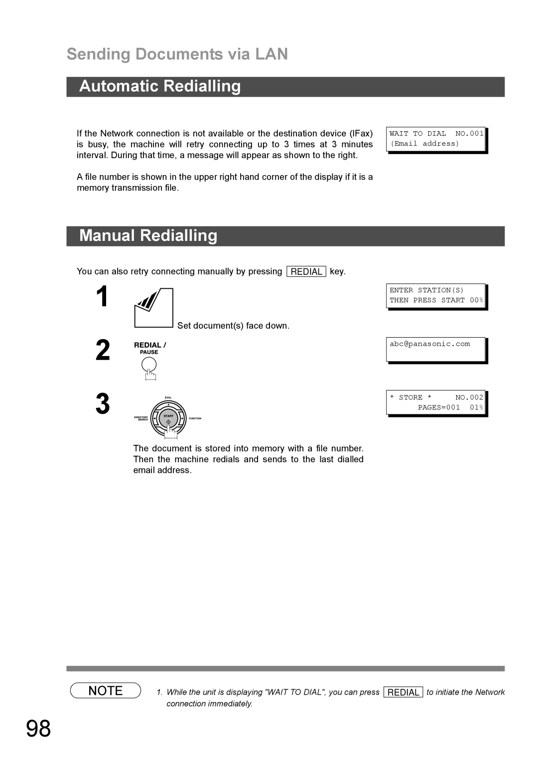 Panasonic DX-600 appendix Automatic Redialling, Manual Redialling 