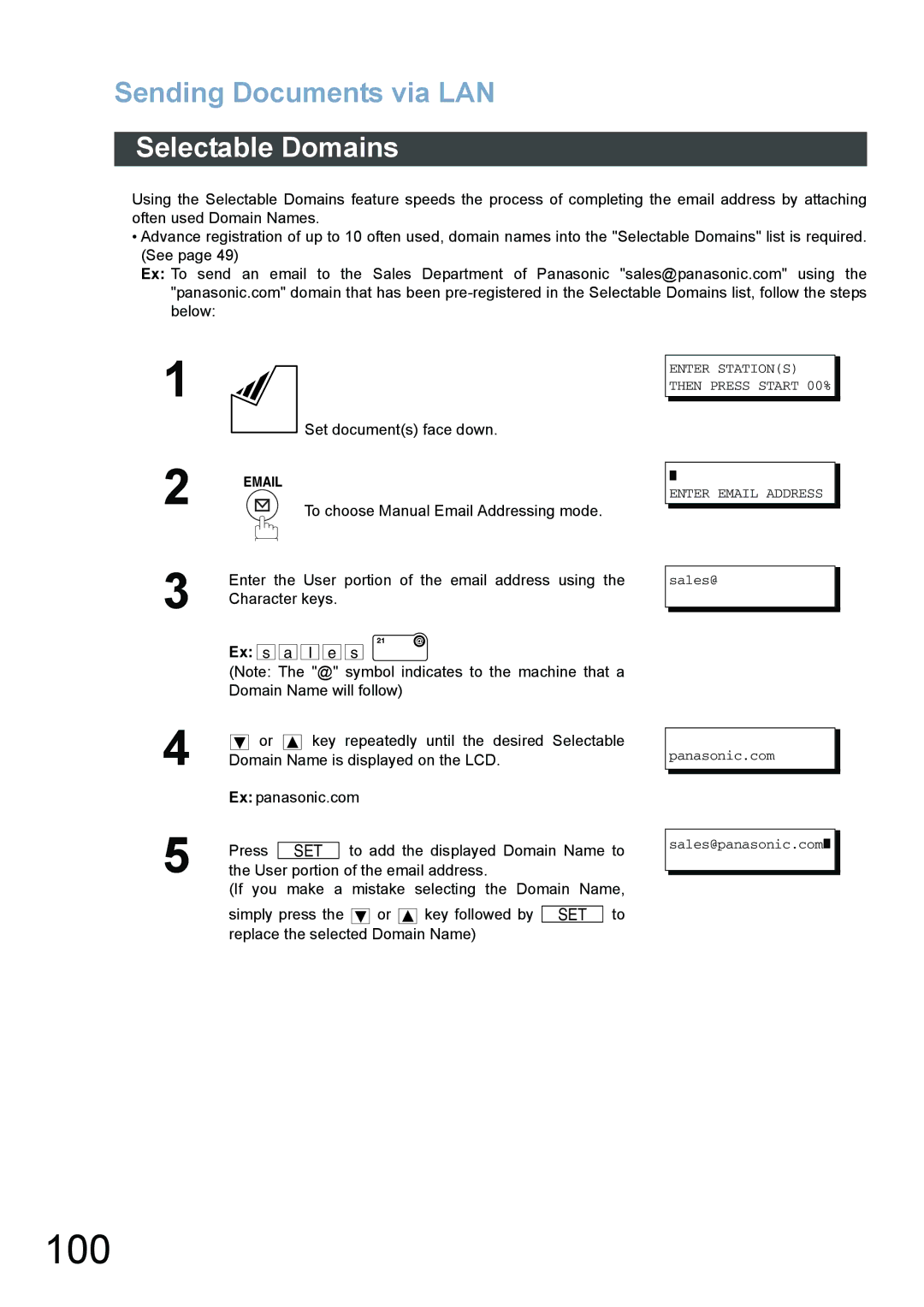 Panasonic DX-800 appendix 100, Selectable Domains, Replace the selected Domain Name 