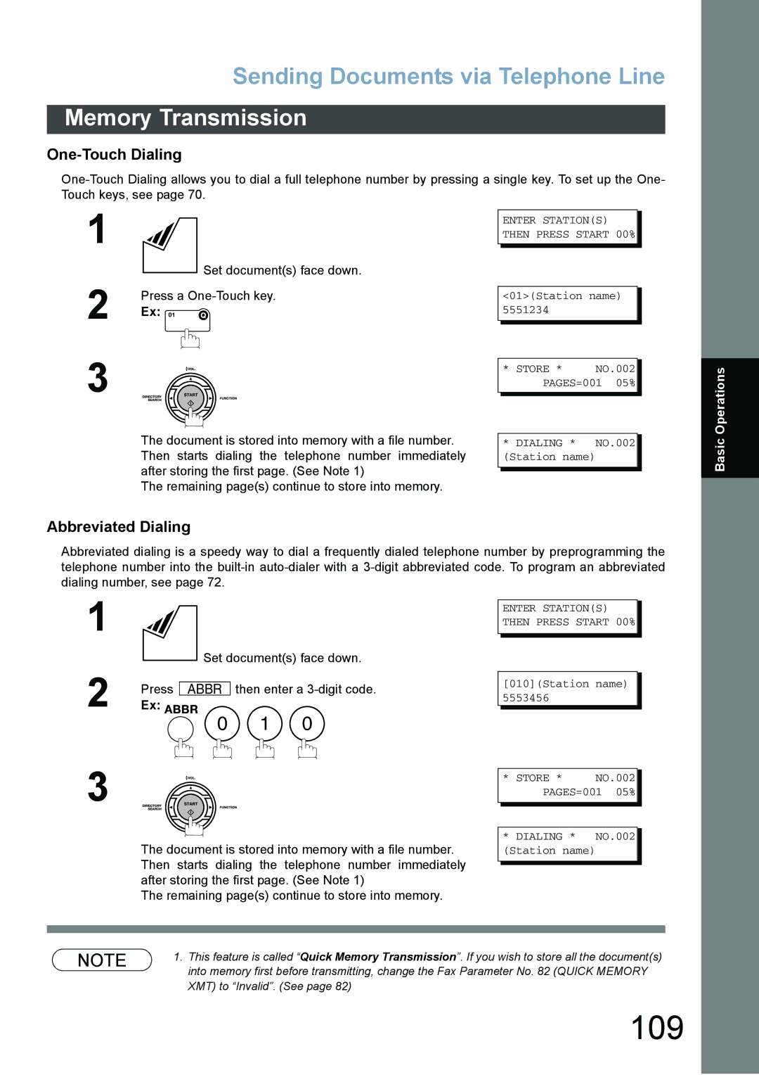 Panasonic DX-800 appendix 109, One-Touch Dialing, Abbreviated Dialing 