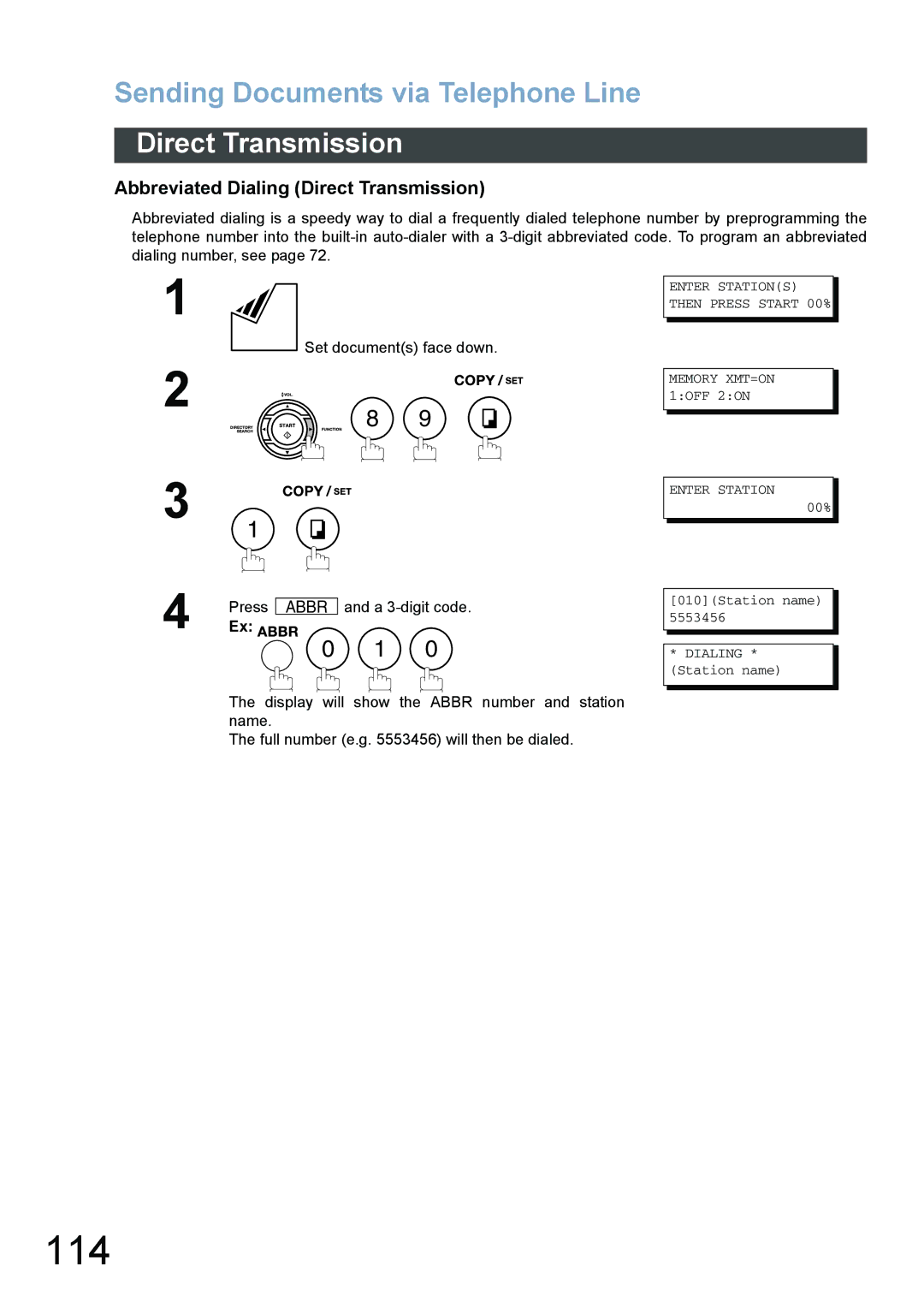 Panasonic DX-800 appendix 114, Abbreviated Dialing Direct Transmission 