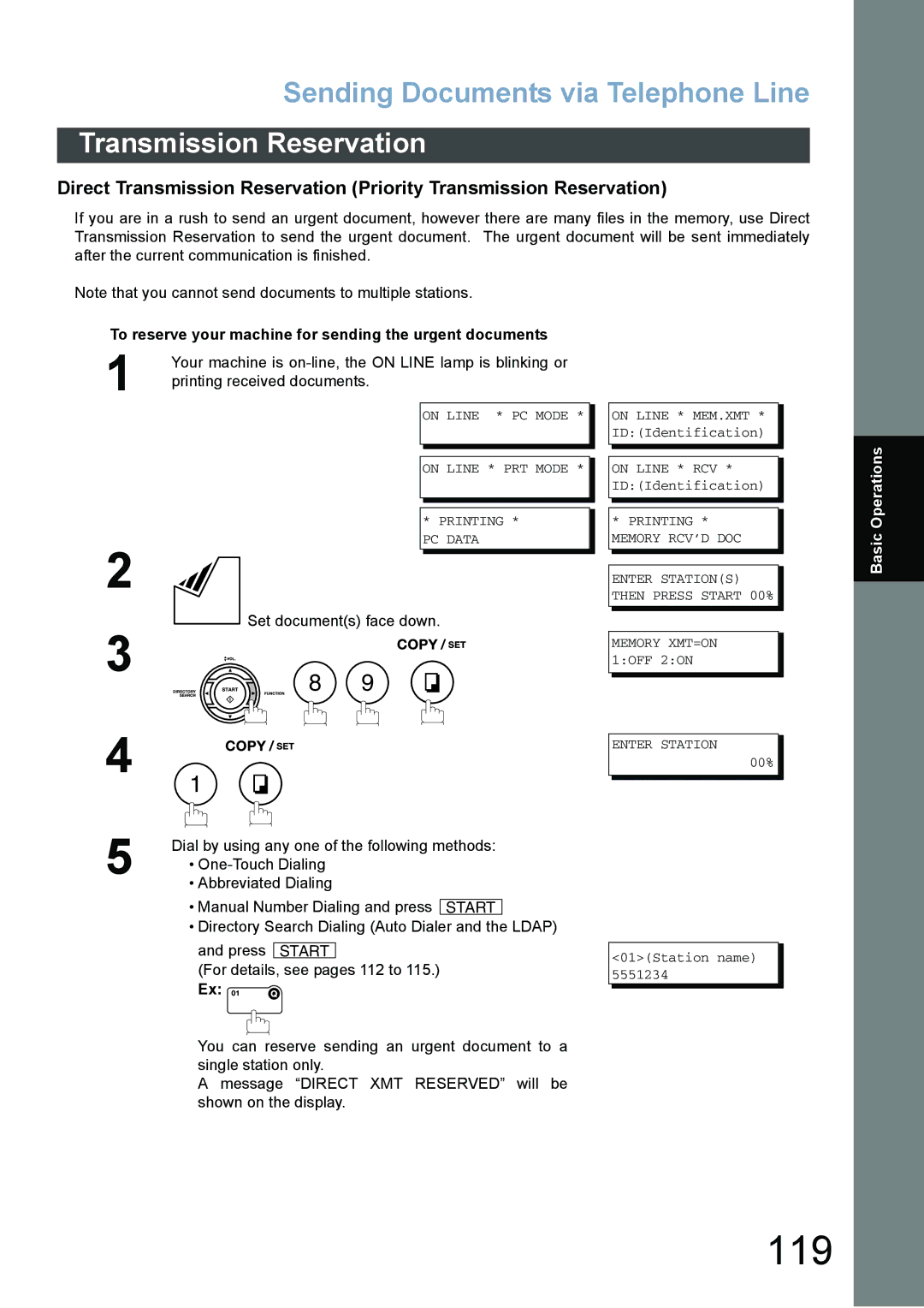 Panasonic DX-800 appendix 119, To reserve your machine for sending the urgent documents, Printing received documents 