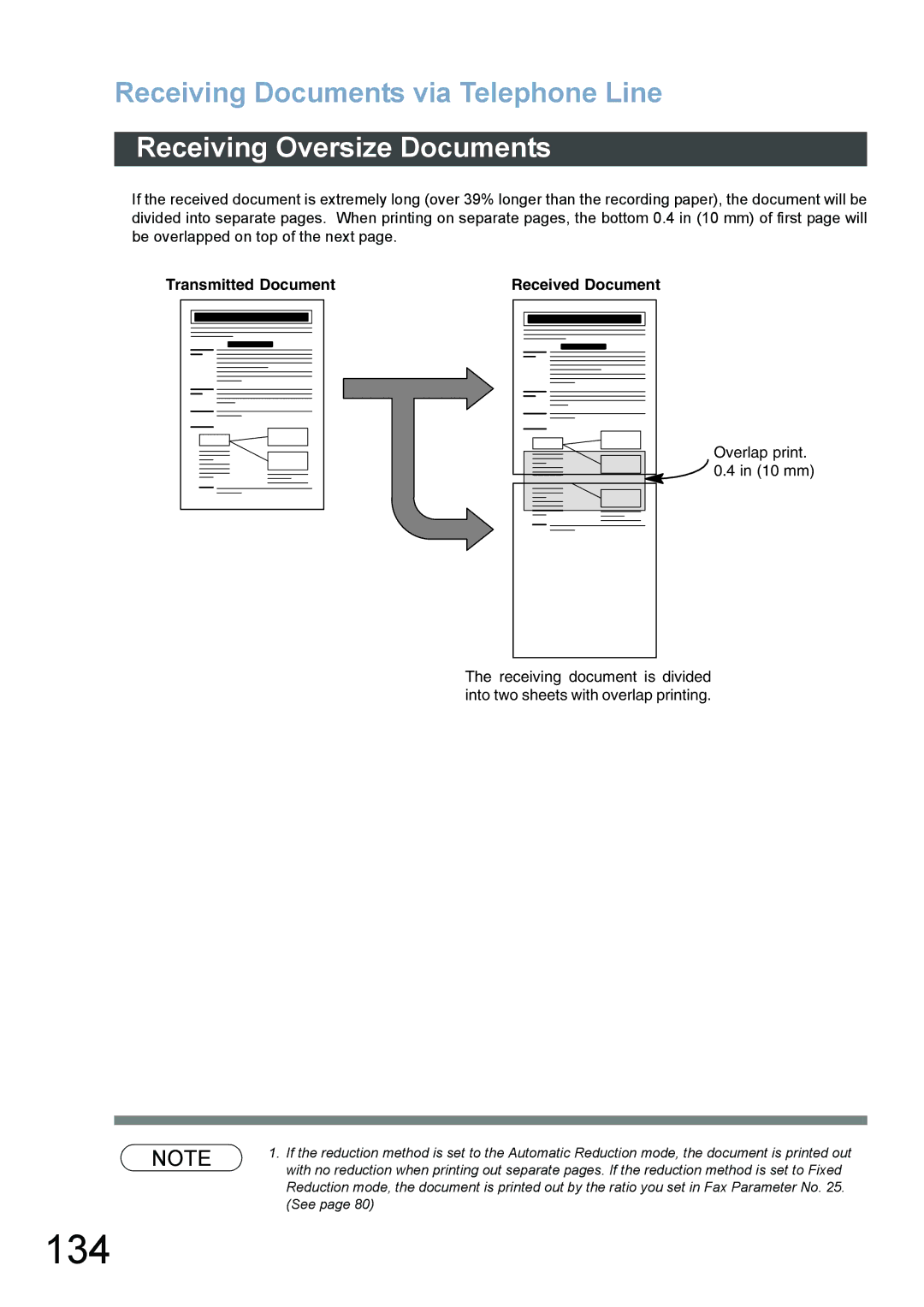 Panasonic DX-800 appendix 134, Receiving Oversize Documents 