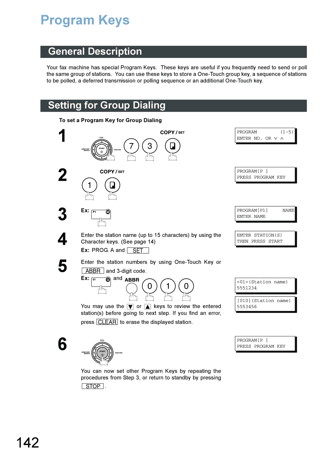 Panasonic DX-800 appendix 142, Program Keys, Setting for Group Dialing, To set a Program Key for Group Dialing 