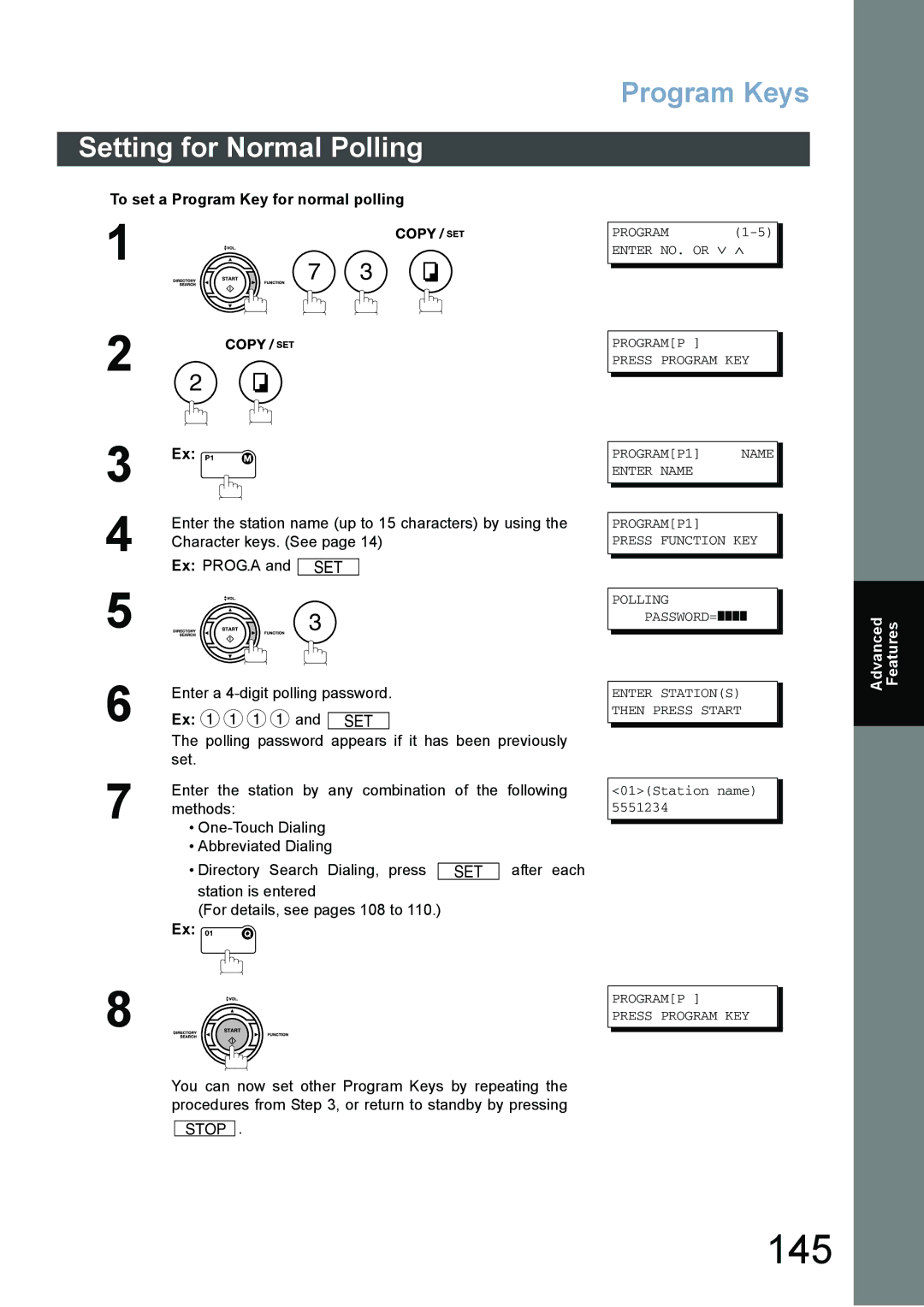 Panasonic DX-800 appendix 145, Setting for Normal Polling, To set a Program Key for normal polling 