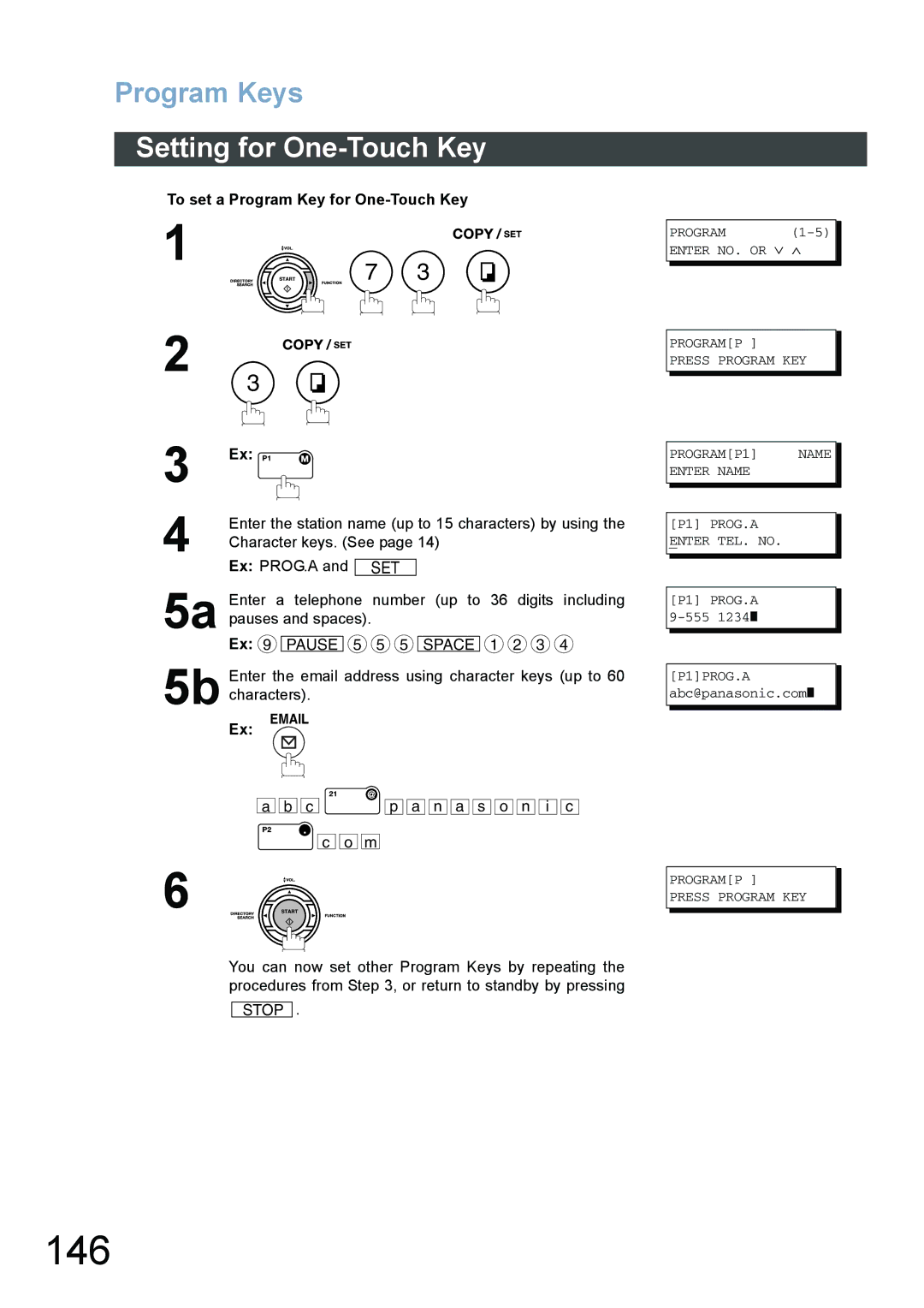 Panasonic DX-800 appendix 146, Setting for One-Touch Key, To set a Program Key for One-Touch Key 