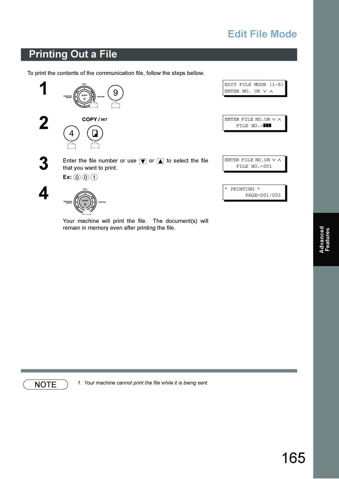 Panasonic DX-800 appendix 165, Printing Out a File 