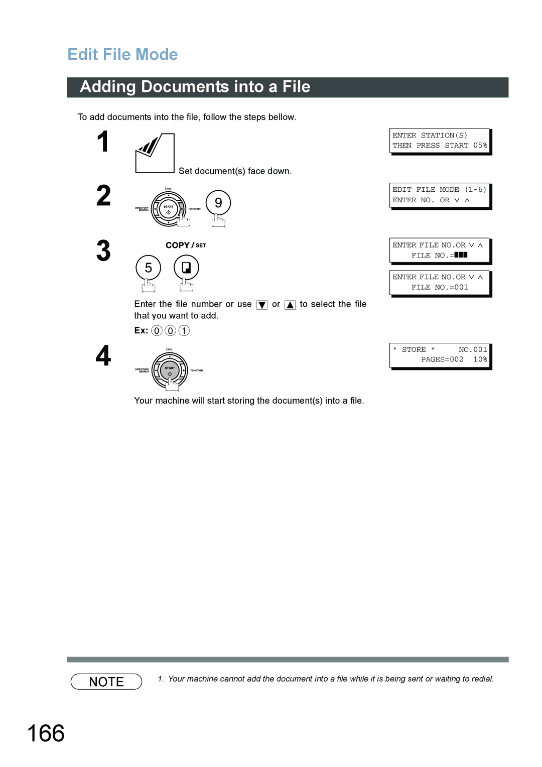 Panasonic DX-800 appendix 166, Adding Documents into a File, To add documents into the file, follow the steps bellow 