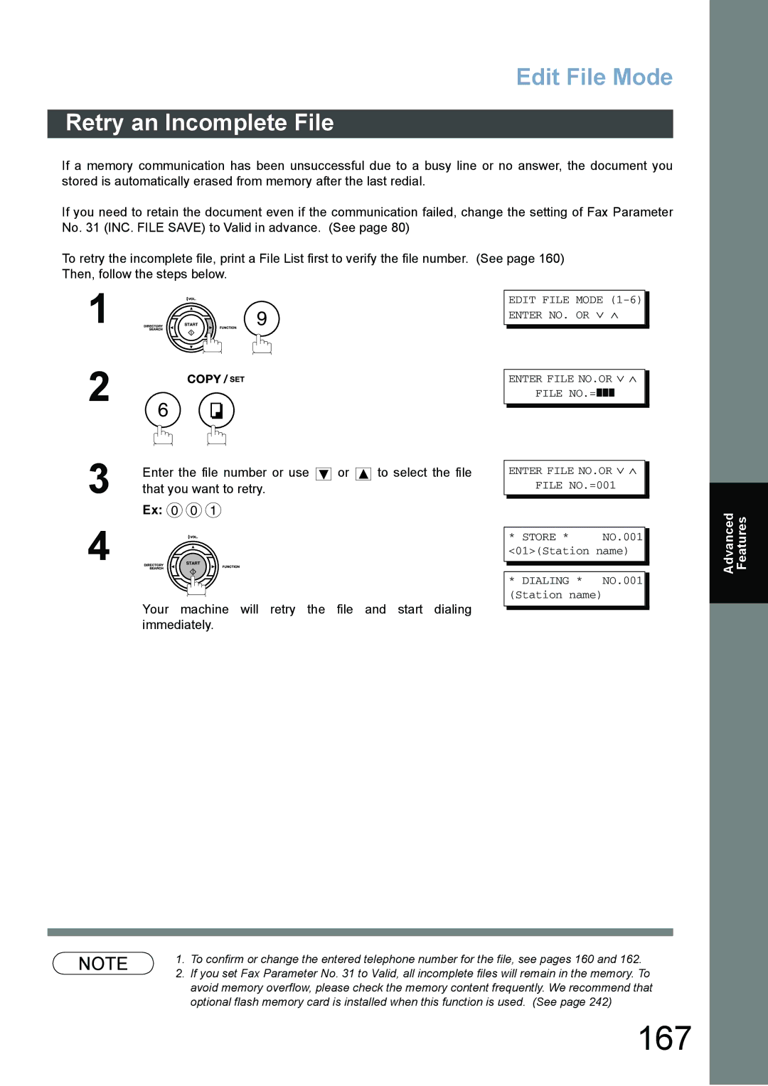 Panasonic DX-800 appendix 167, Retry an Incomplete File 