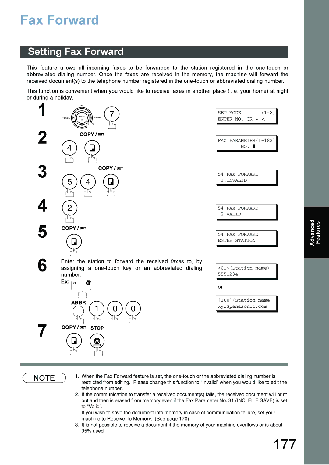 Panasonic DX-800 appendix 177, Setting Fax Forward 