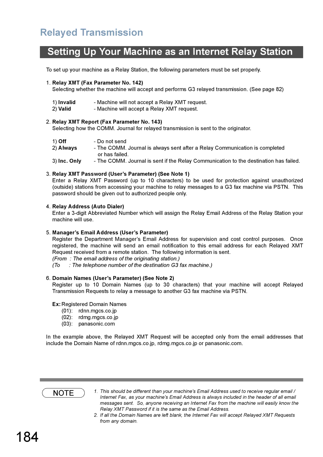 Panasonic DX-800 appendix 184, Setting Up Your Machine as an Internet Relay Station 