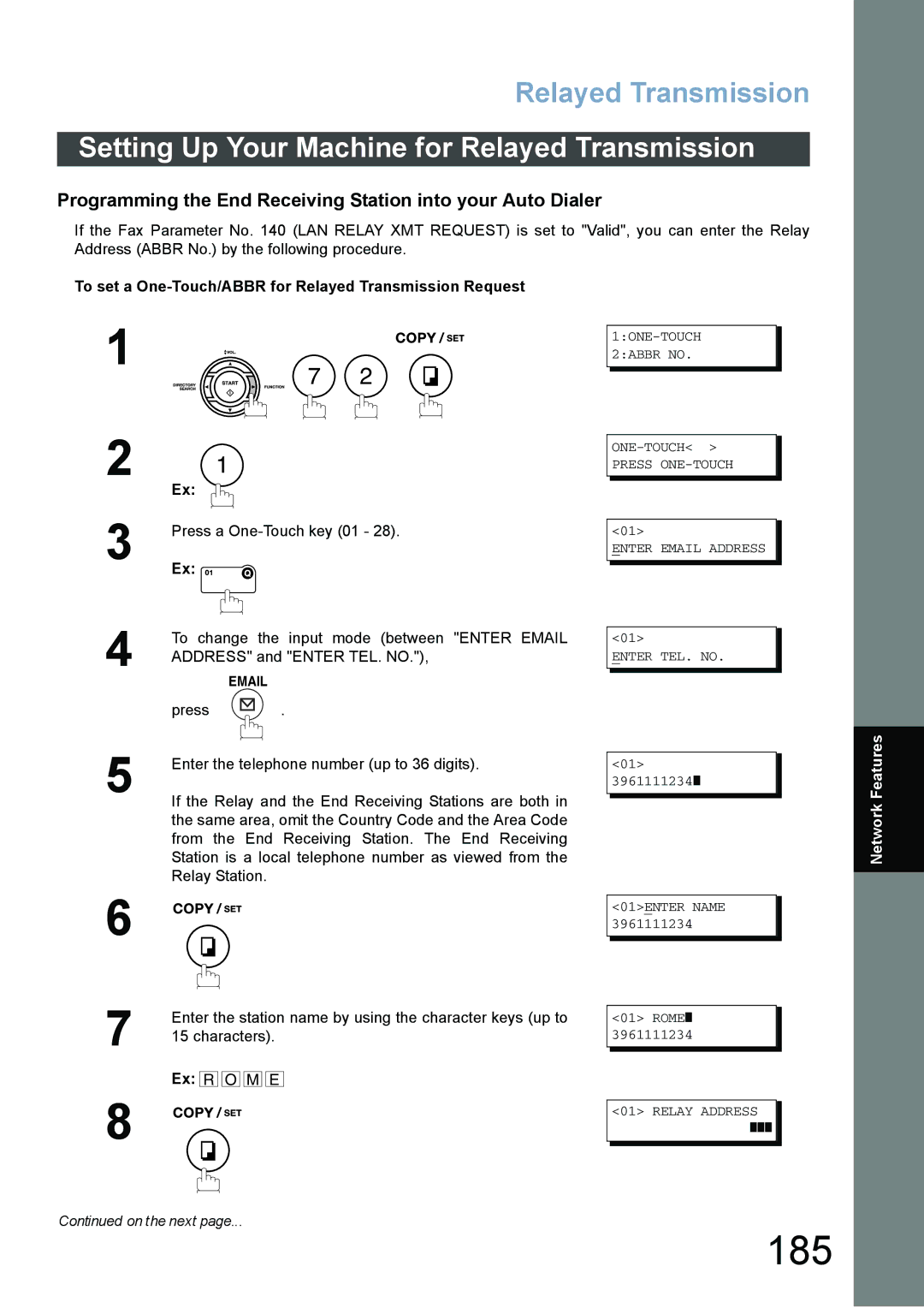 Panasonic DX-800 appendix 185, Setting Up Your Machine for Relayed Transmission 