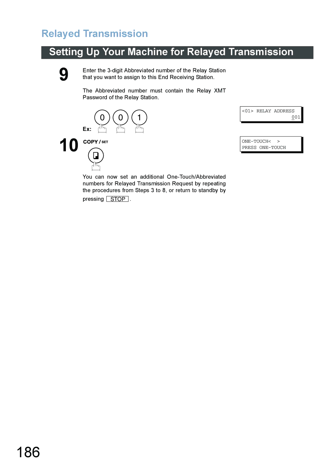 Panasonic DX-800 appendix 186, Enter the 3-digit Abbreviated number of the Relay Station, Password of the Relay Station 