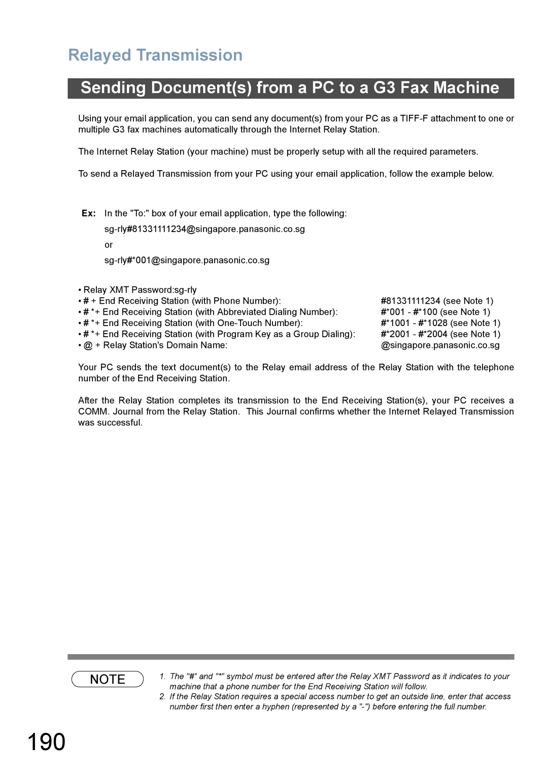 Panasonic DX-800 appendix 190, Sending Documents from a PC to a G3 Fax Machine 