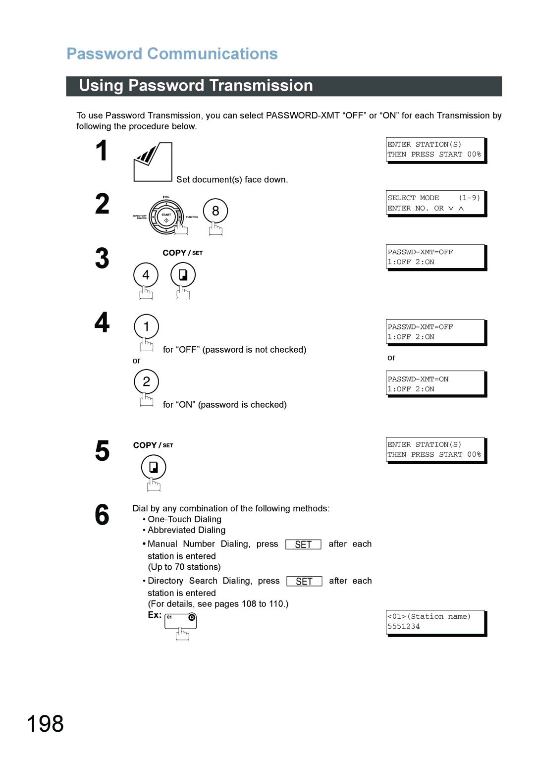 Panasonic DX-800 appendix 198, Using Password Transmission 