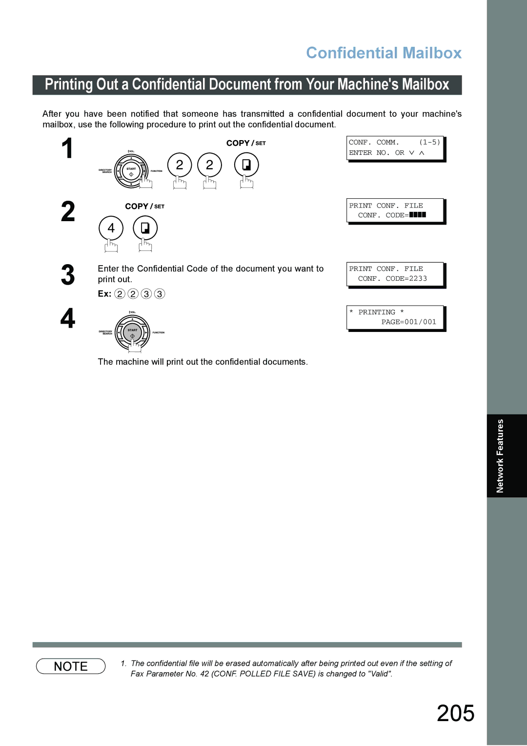 Panasonic DX-800 appendix 205, Machine will print out the confidential documents 