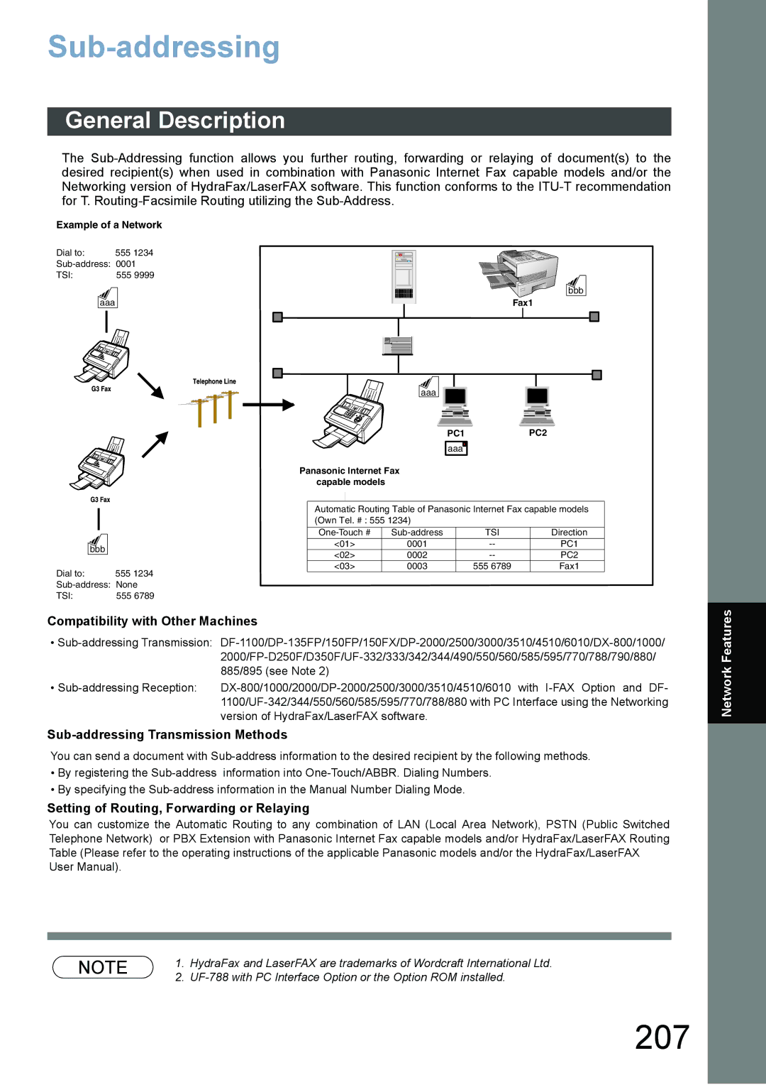 Panasonic DX-800 appendix 207, Compatibility with Other Machines, Sub-addressing Transmission Methods 