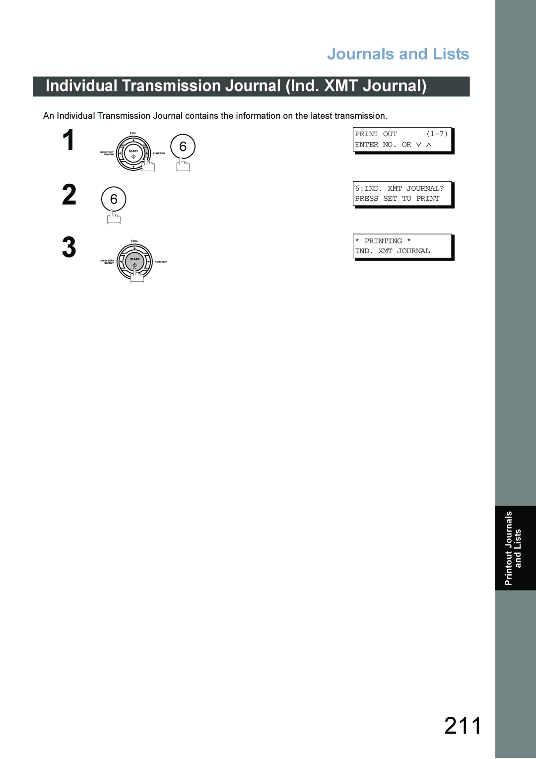 Panasonic DX-800 appendix 211, Journals and Lists, Individual Transmission Journal Ind. XMT Journal 