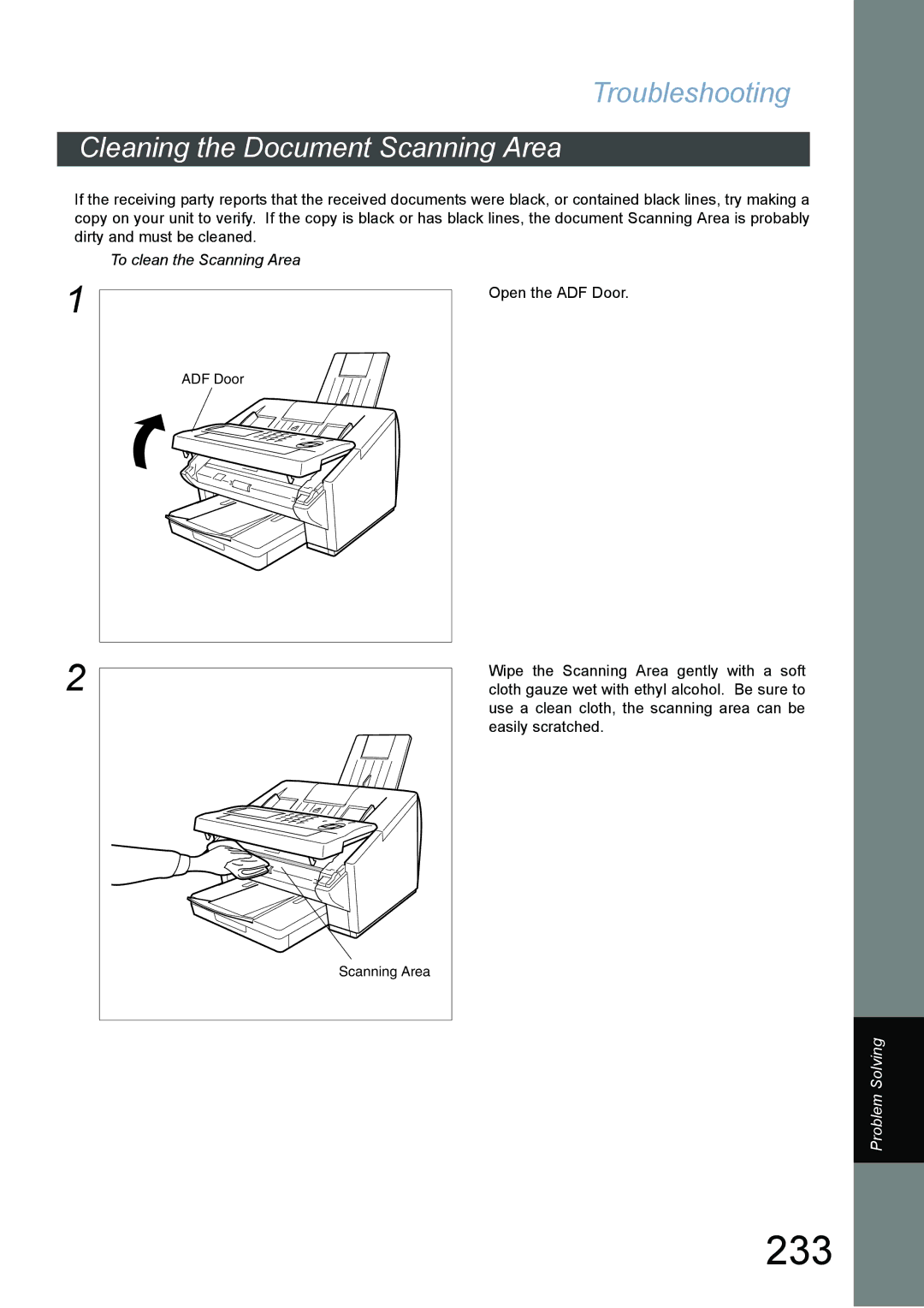 Panasonic DX-800 appendix 233, Cleaning the Document Scanning Area, To clean the Scanning Area 