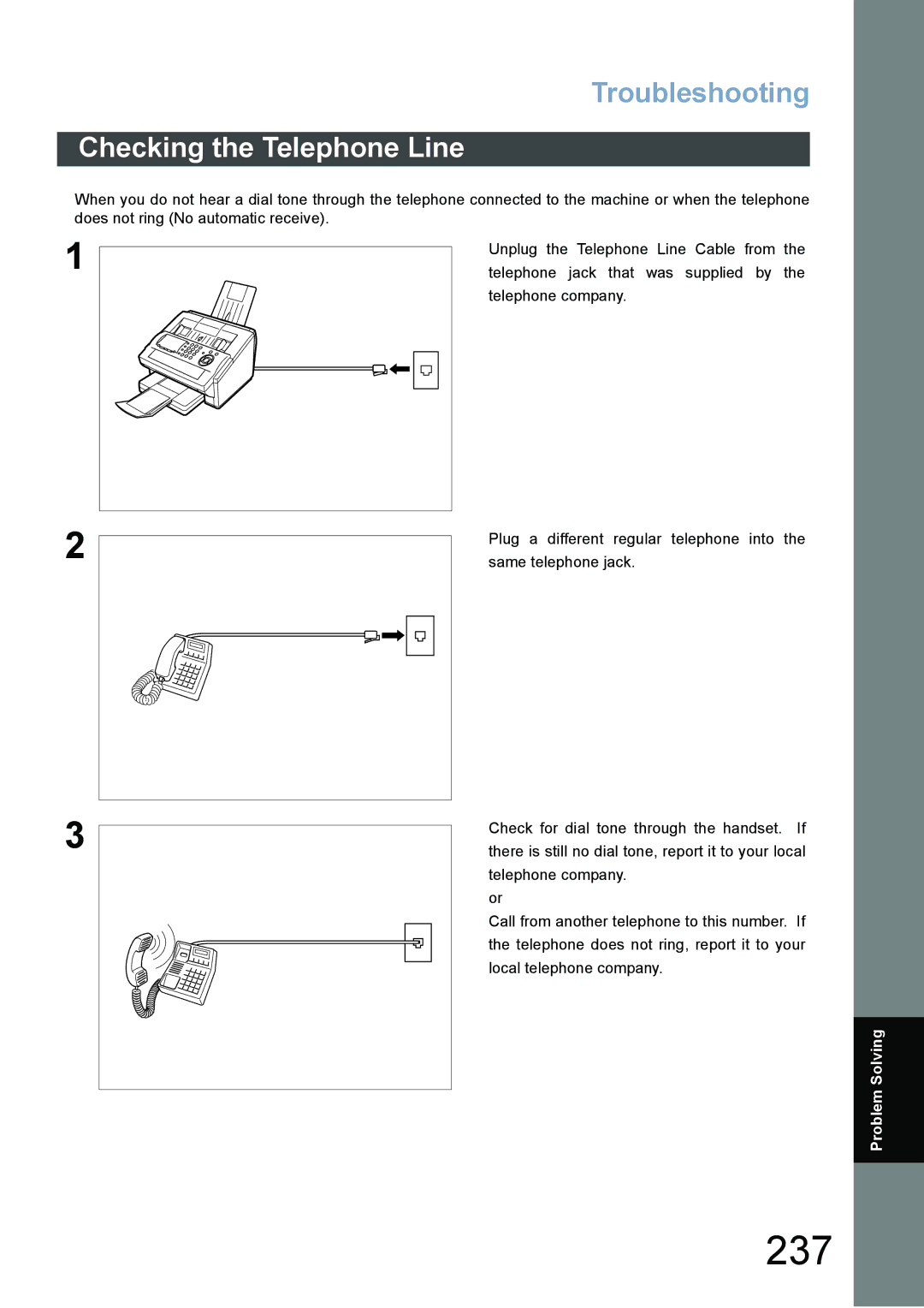 Panasonic DX-800 appendix 237, Checking the Telephone Line 