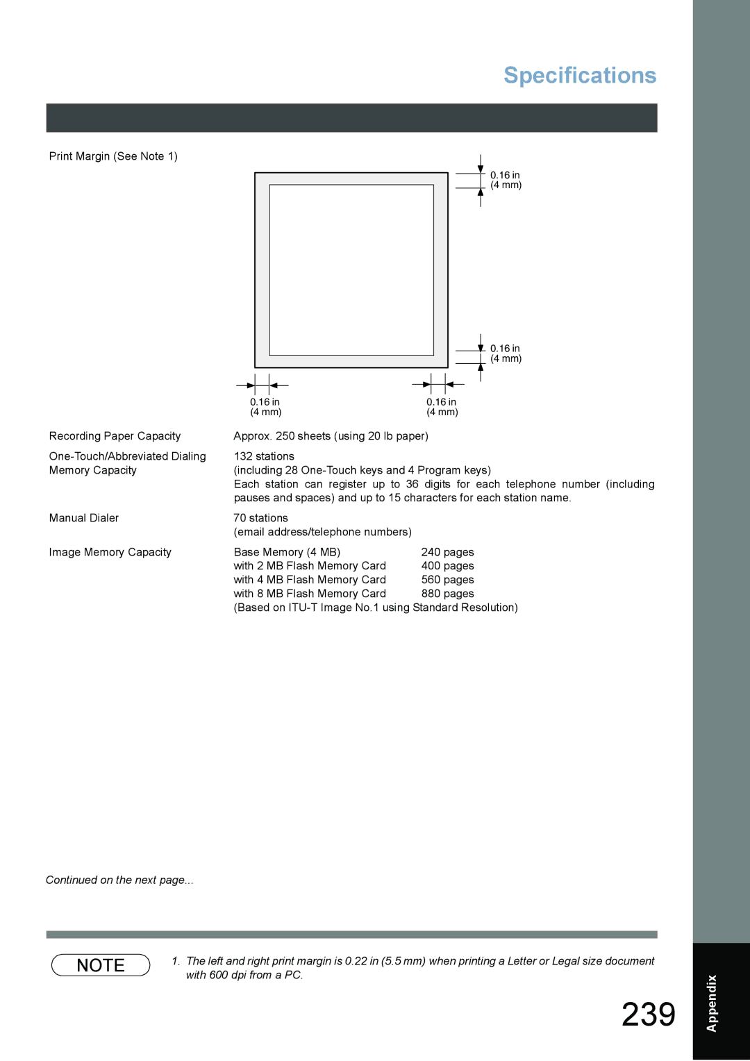 Panasonic DX-800 appendix Specifications 