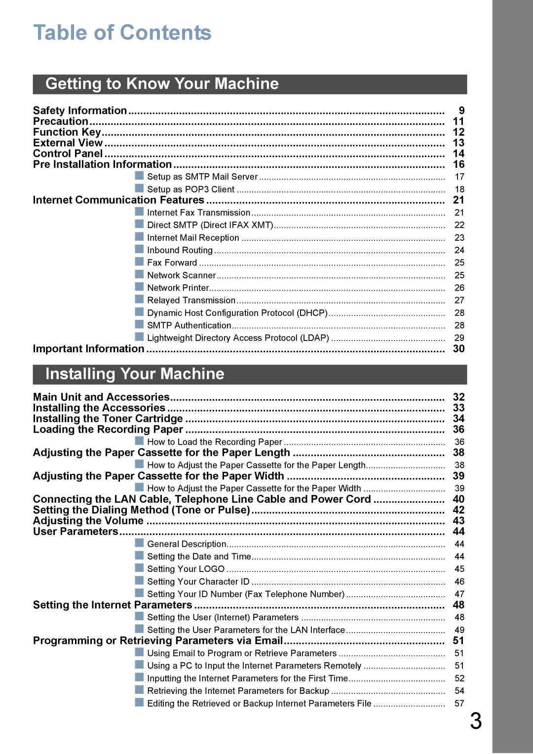 Panasonic DX-800 appendix Table of Contents 