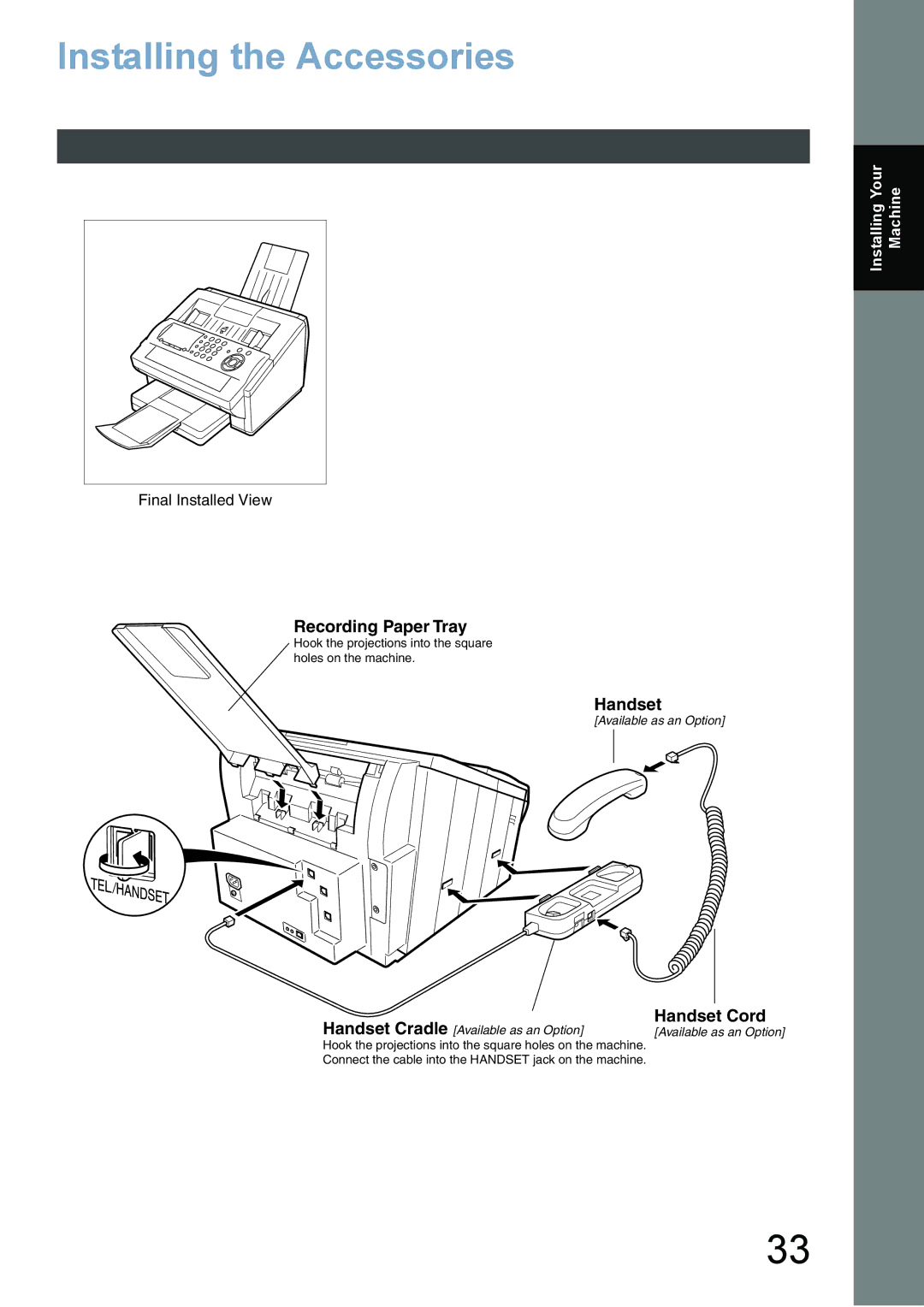 Panasonic DX-800 appendix Installing the Accessories, Handset Cord 