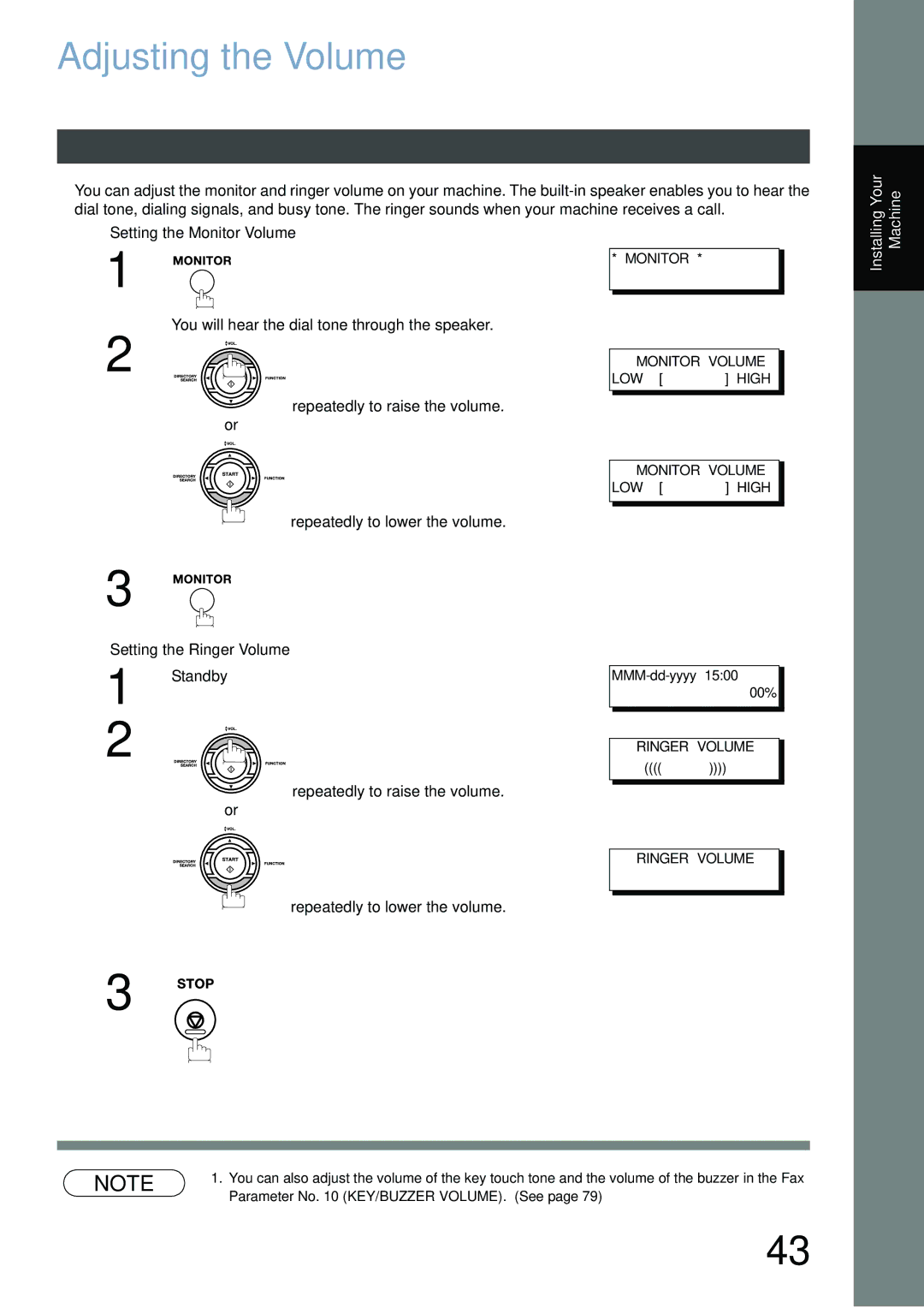 Panasonic DX-800 appendix Adjusting the Volume, Setting the Monitor Volume, Repeatedly to lower the volume 