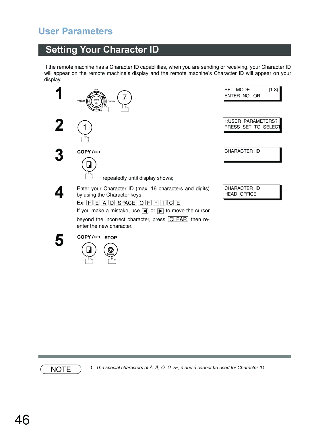 Panasonic DX-800 appendix Setting Your Character ID 