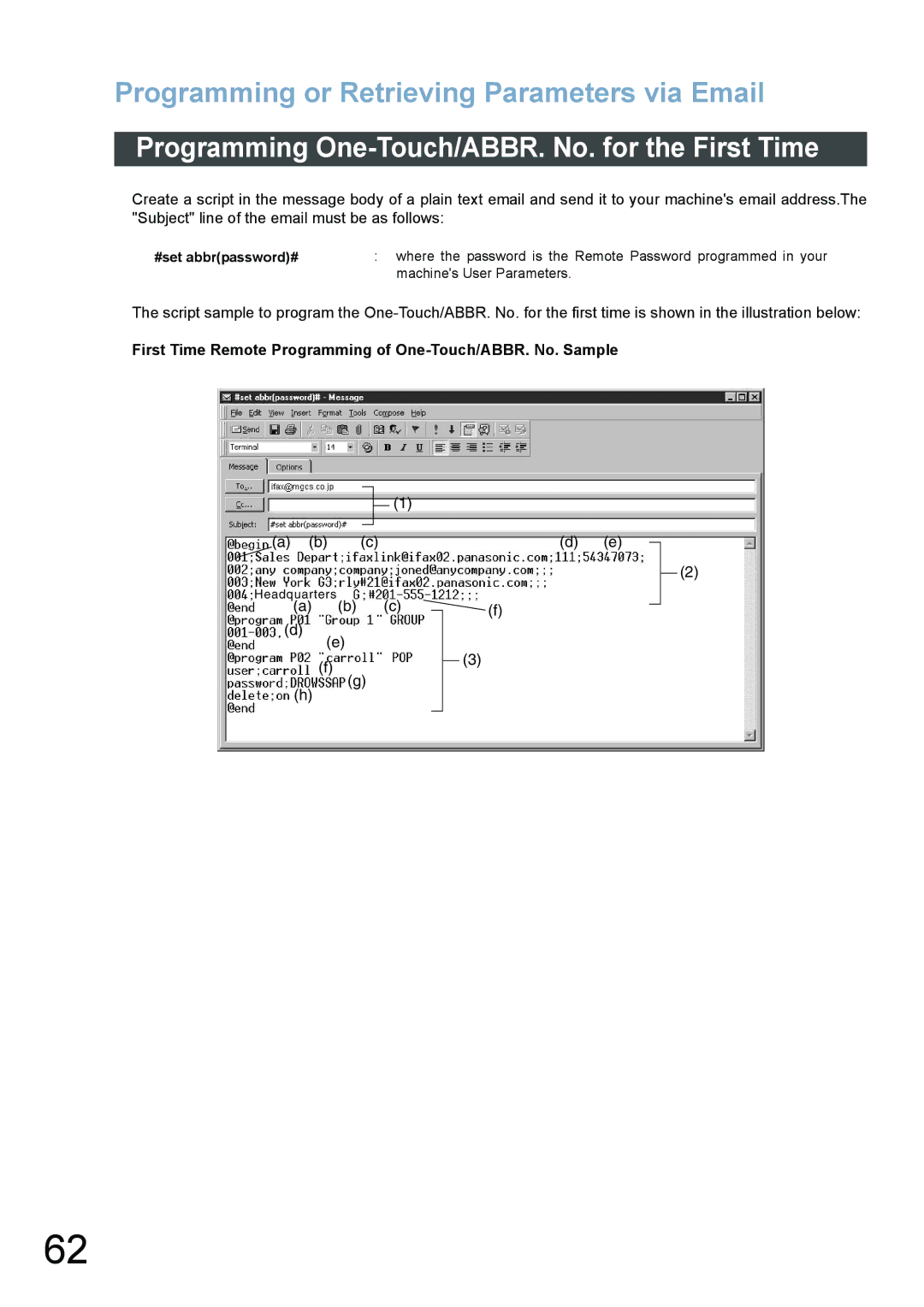 Panasonic DX-800 appendix Programming One-Touch/ABBR. No. for the First Time 