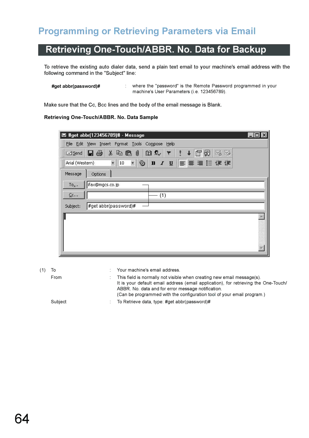 Panasonic DX-800 appendix Retrieving One-Touch/ABBR. No. Data for Backup, Retrieving One-Touch/ABBR. No. Data Sample 