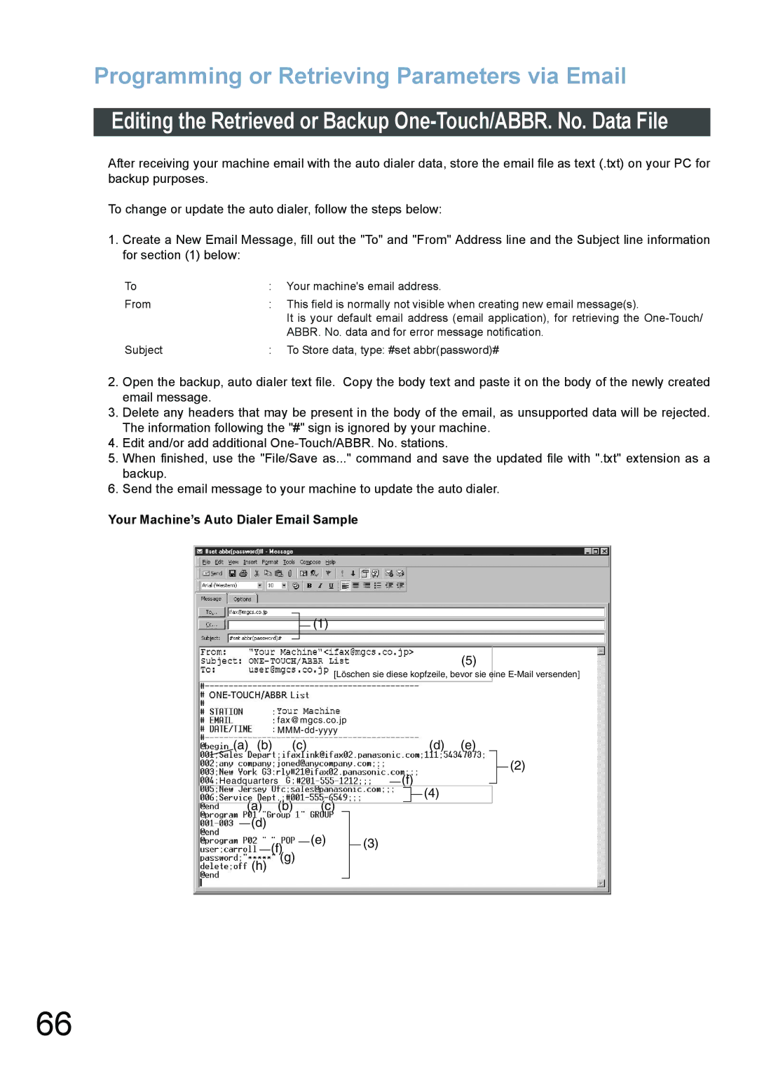 Panasonic DX-800 appendix Programming or Retrieving Parameters via Email 