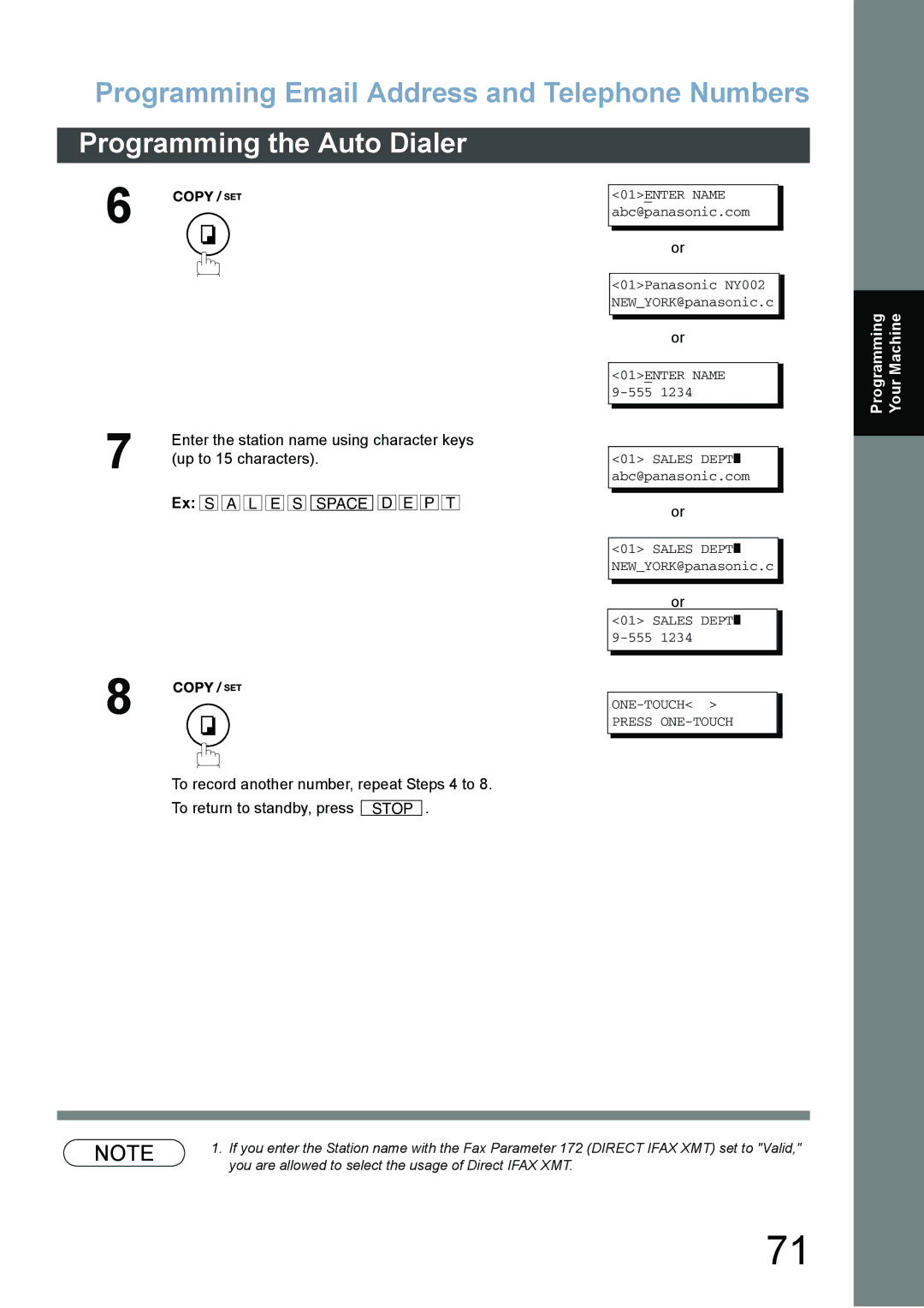 Panasonic DX-800 appendix Programming Email Address and Telephone Numbers, Enter the station name using character keys 