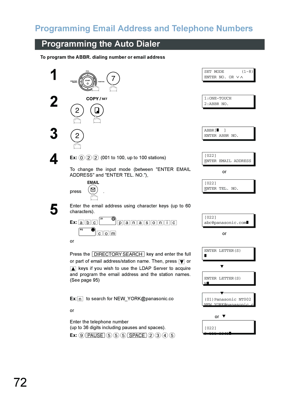 Panasonic DX-800 appendix SET Mode Enter NO. or ∨ ∧ 1ONE-TOUCH 2ABBR no, Enter Abbr no 