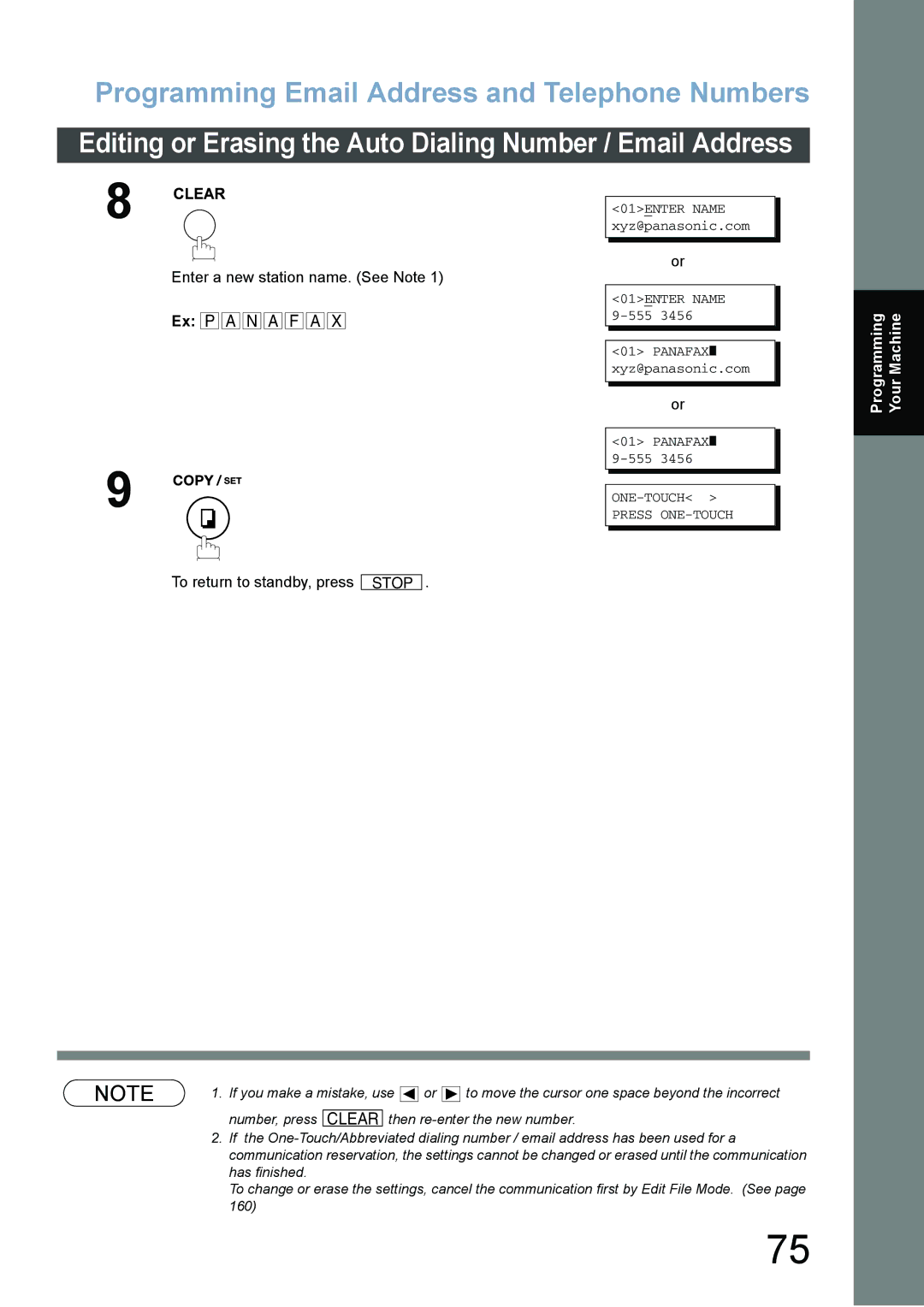 Panasonic DX-800 appendix Enter a new station name. See Note, To return to standby, press, One-Touch 