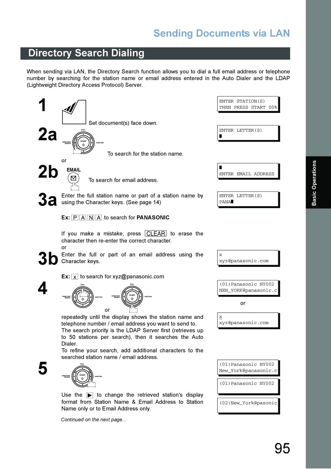 Panasonic DX-800 To search for email address, Ex P a N a to search for Panasonic, If you make a mistake, press, Dialer 