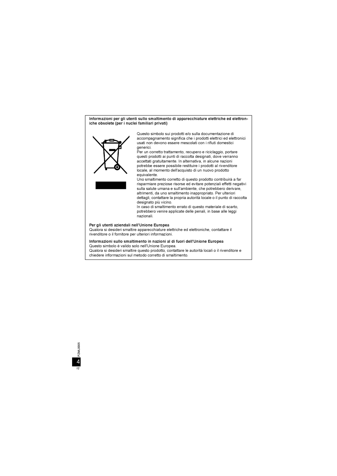 Panasonic DY-WL10 manual Per gli utenti aziendali nellUnione Europea 