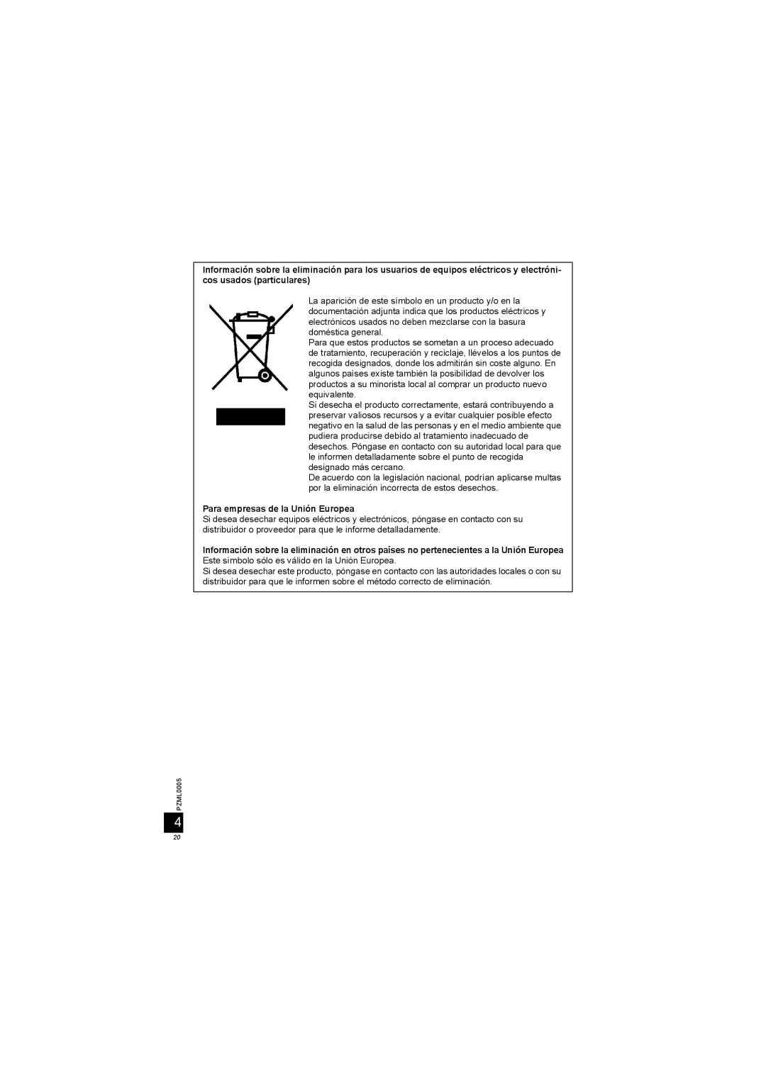 Panasonic DY-WL10 manual Para empresas de la Unión Europea 