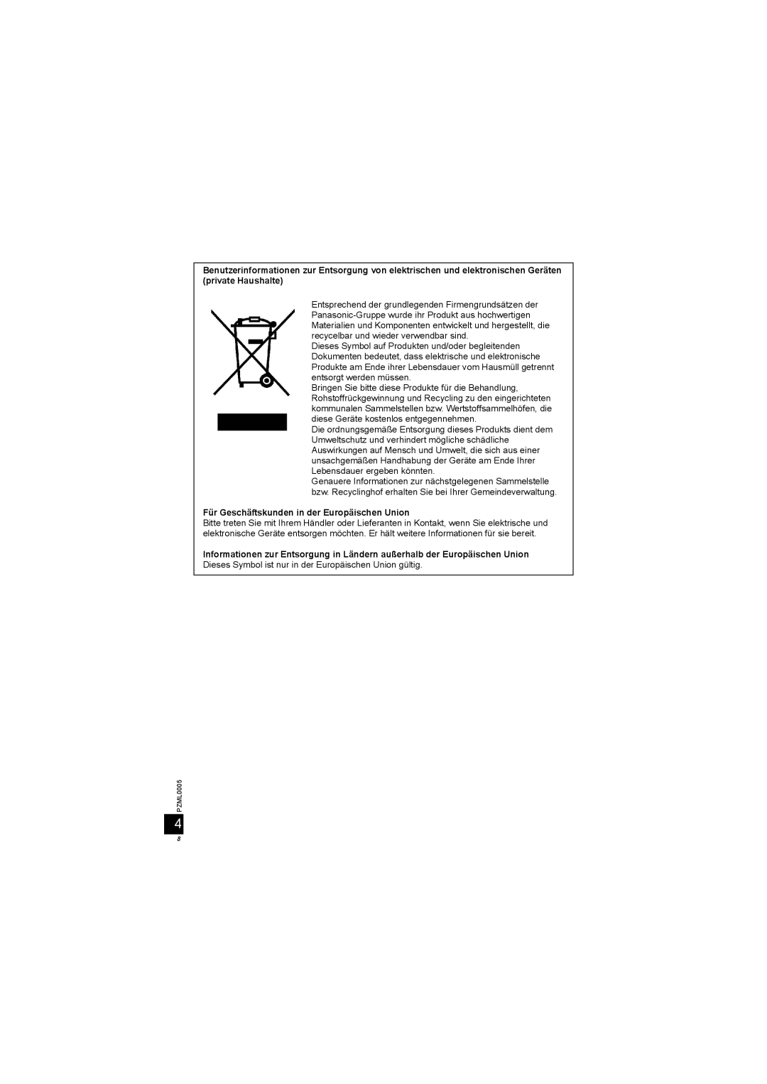 Panasonic DY-WL10 manual Für Geschäftskunden in der Europäischen Union 