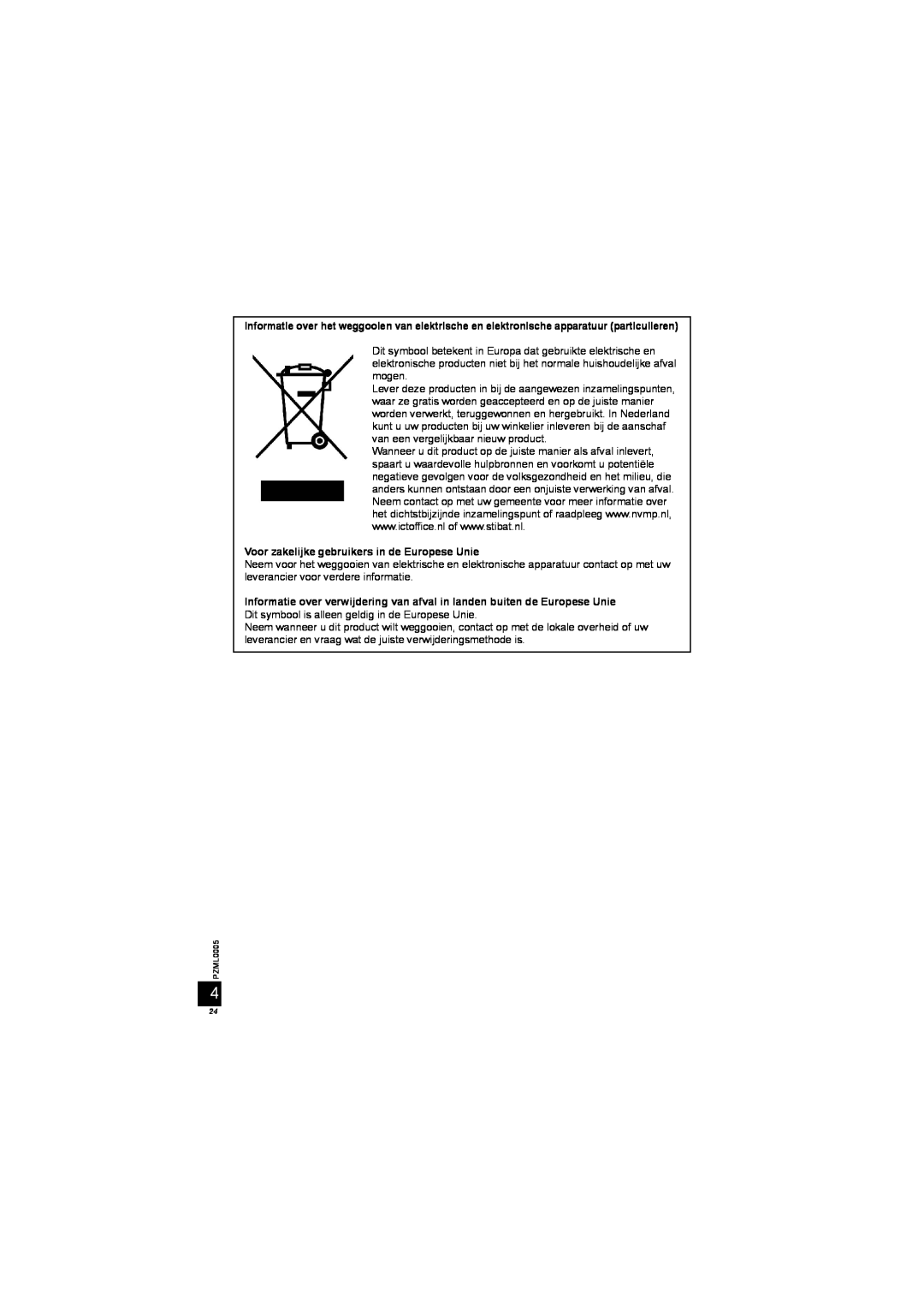 Panasonic DY-WL10 manual Voor zakelijke gebruikers in de Europese Unie 