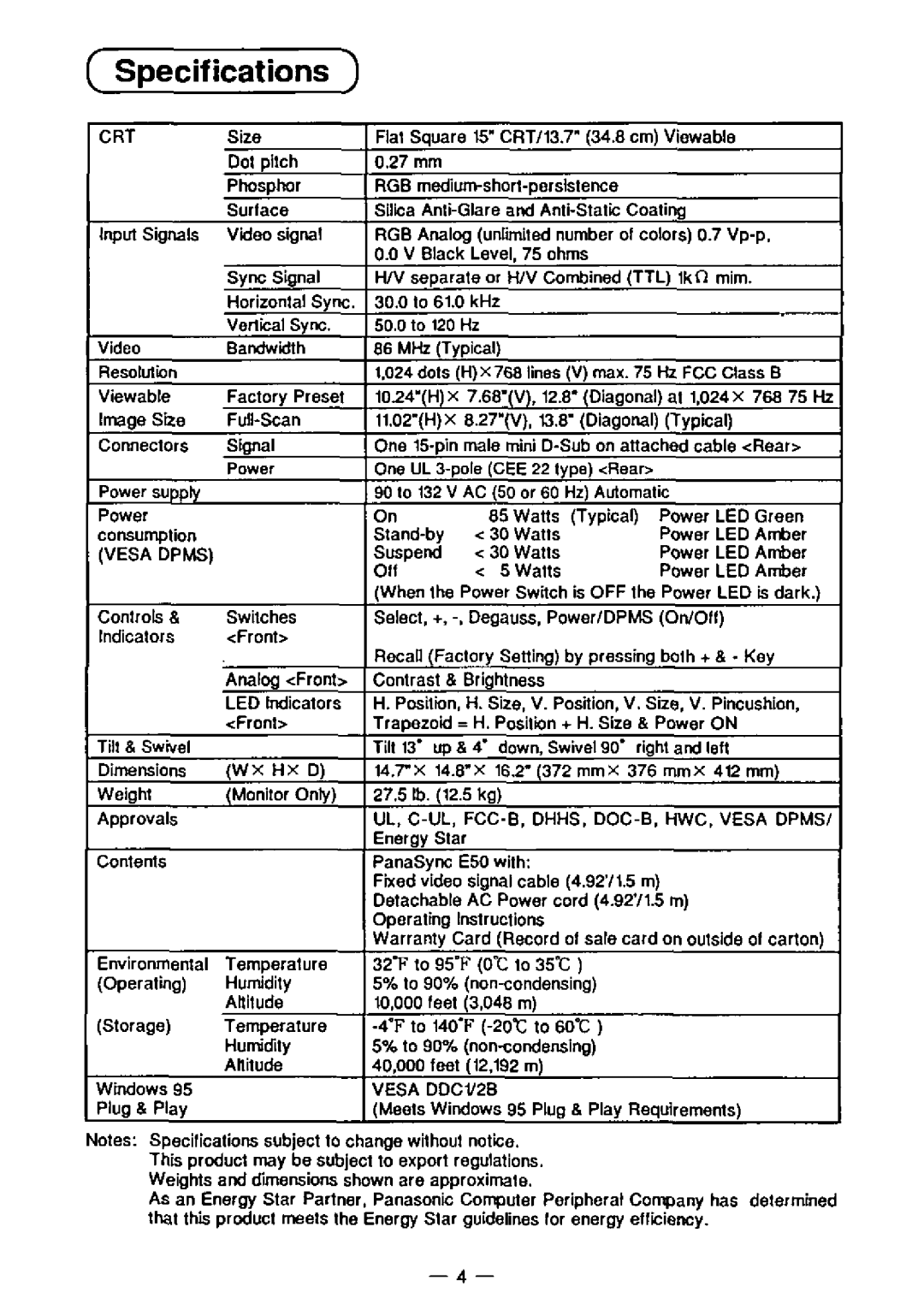 Panasonic E50 manual 