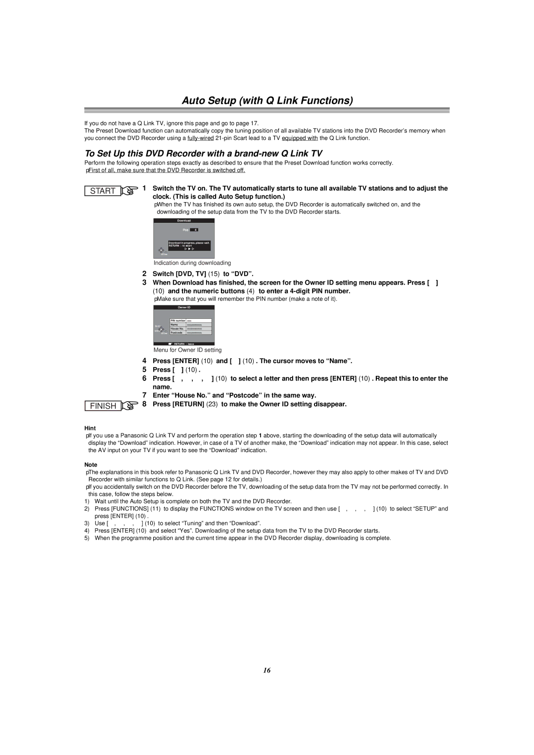 Panasonic E50 manual Auto Setup with Q Link Functions, To Set Up this DVD Recorder with a brand-new Q Link TV 