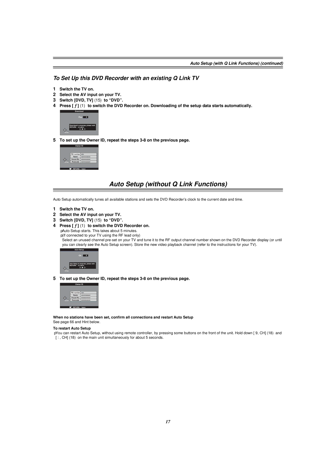 Panasonic E50 manual Auto Setup without Q Link Functions, To Set Up this DVD Recorder with an existing Q Link TV 