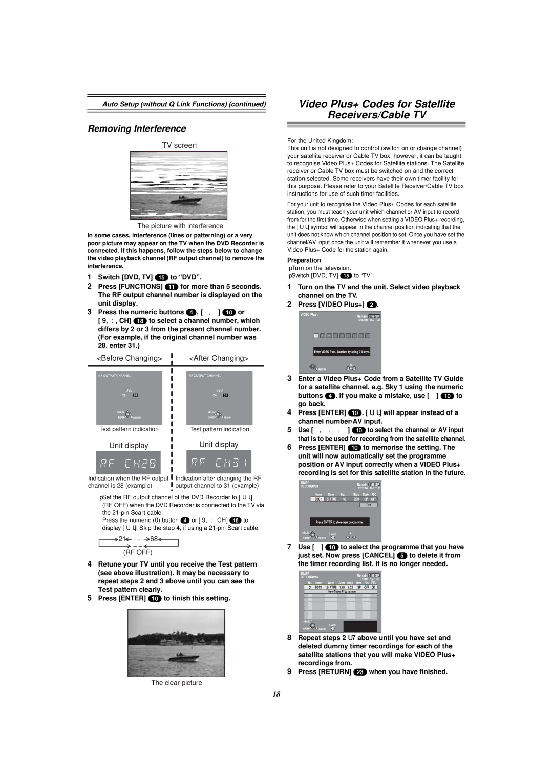 Panasonic E50 manual Video Plus+ Codes for Satellite Receivers/Cable TV, Removing Interference 