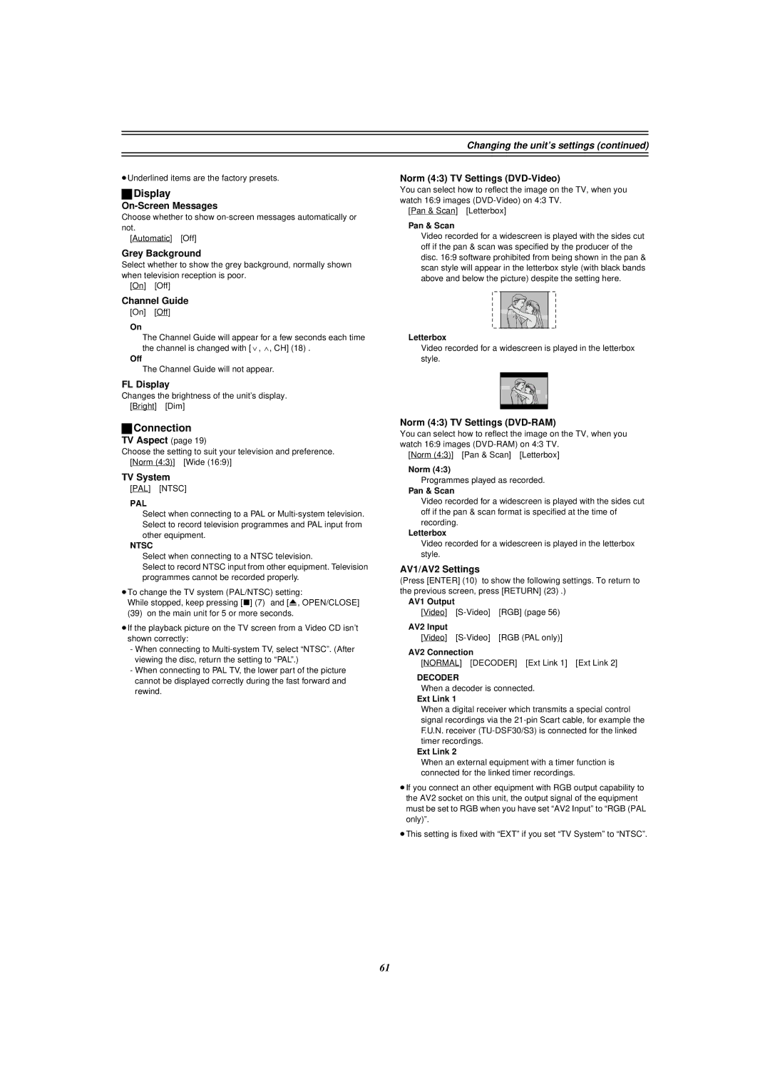 Panasonic E50 manual Display, Connection 