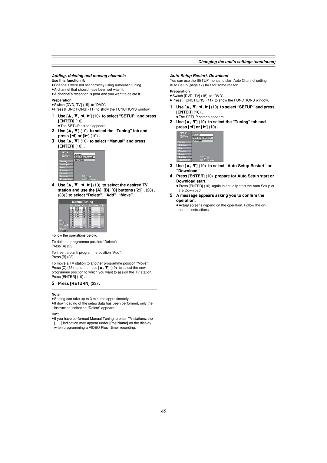 Panasonic E50 manual Auto-Setup Restart, Download 