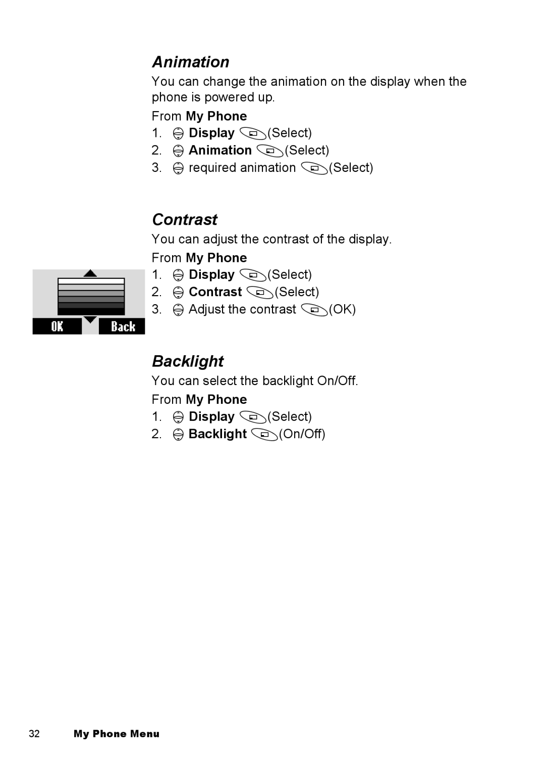 Panasonic EB-A100 manual Contrast, 4Animation ASelect, 4Backlight AOn/Off 