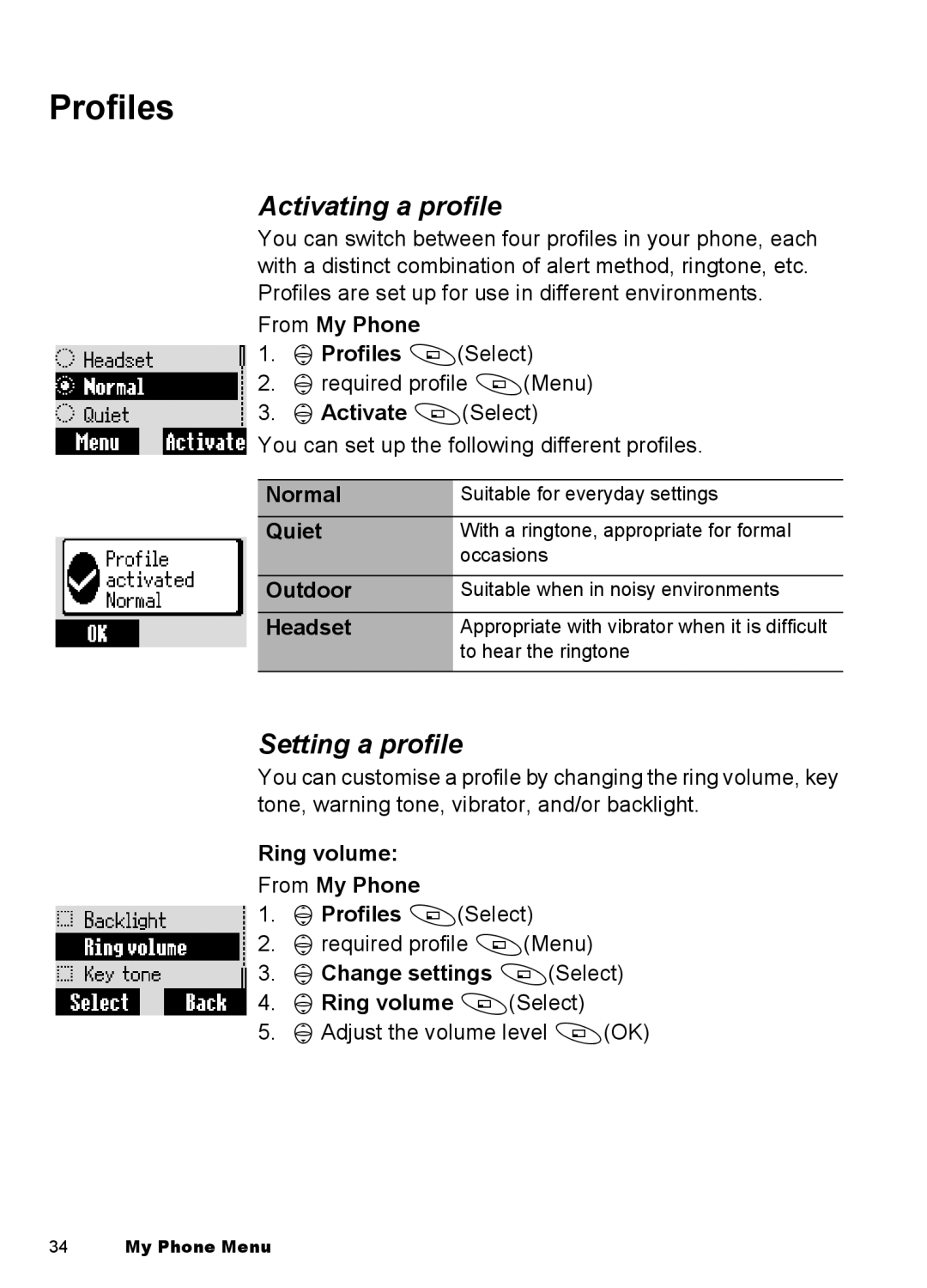 Panasonic EB-A100 manual Profiles, Activating a profile, Setting a profile 