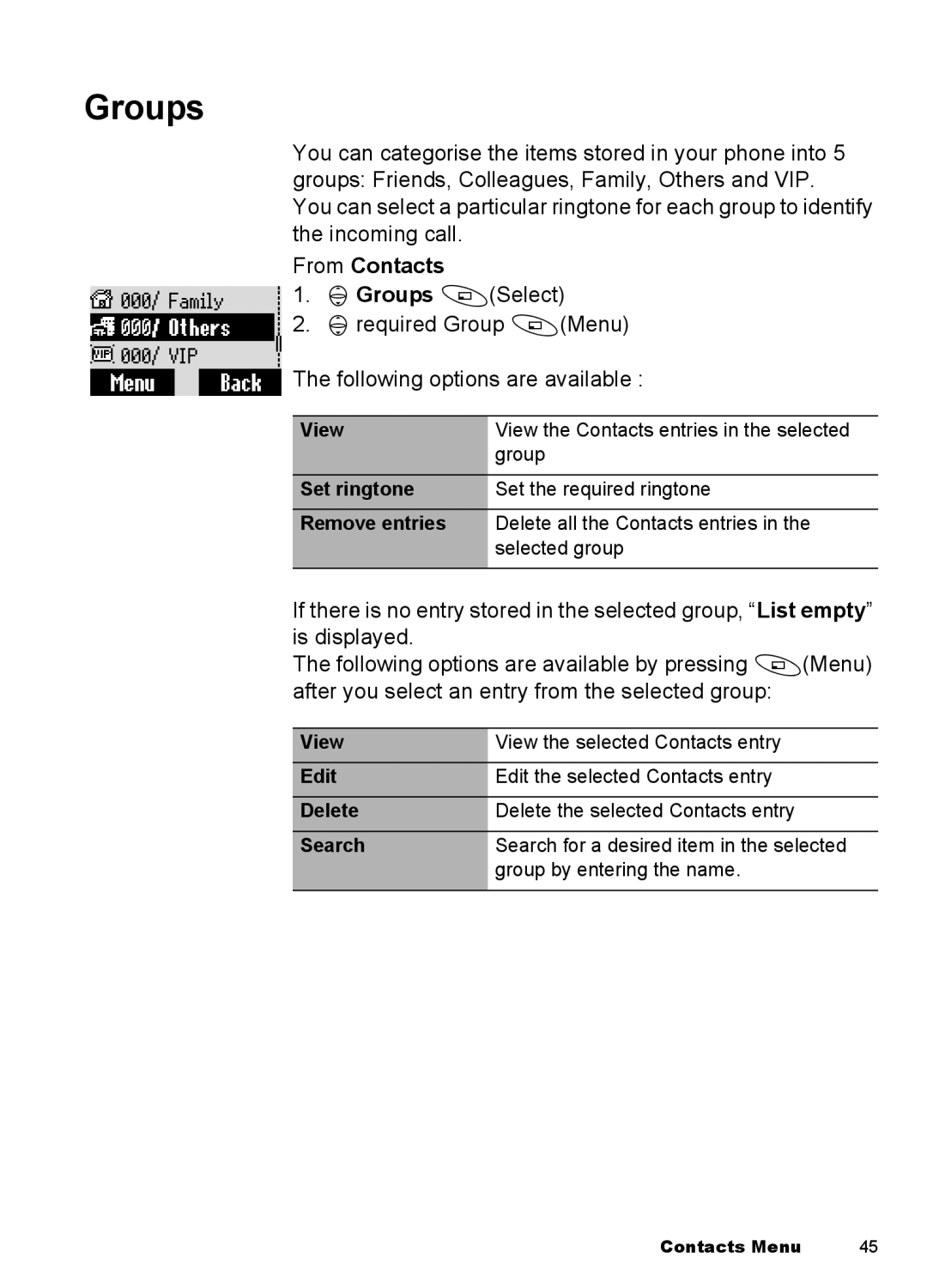 Panasonic EB-A100 manual Groups, From Contacts 