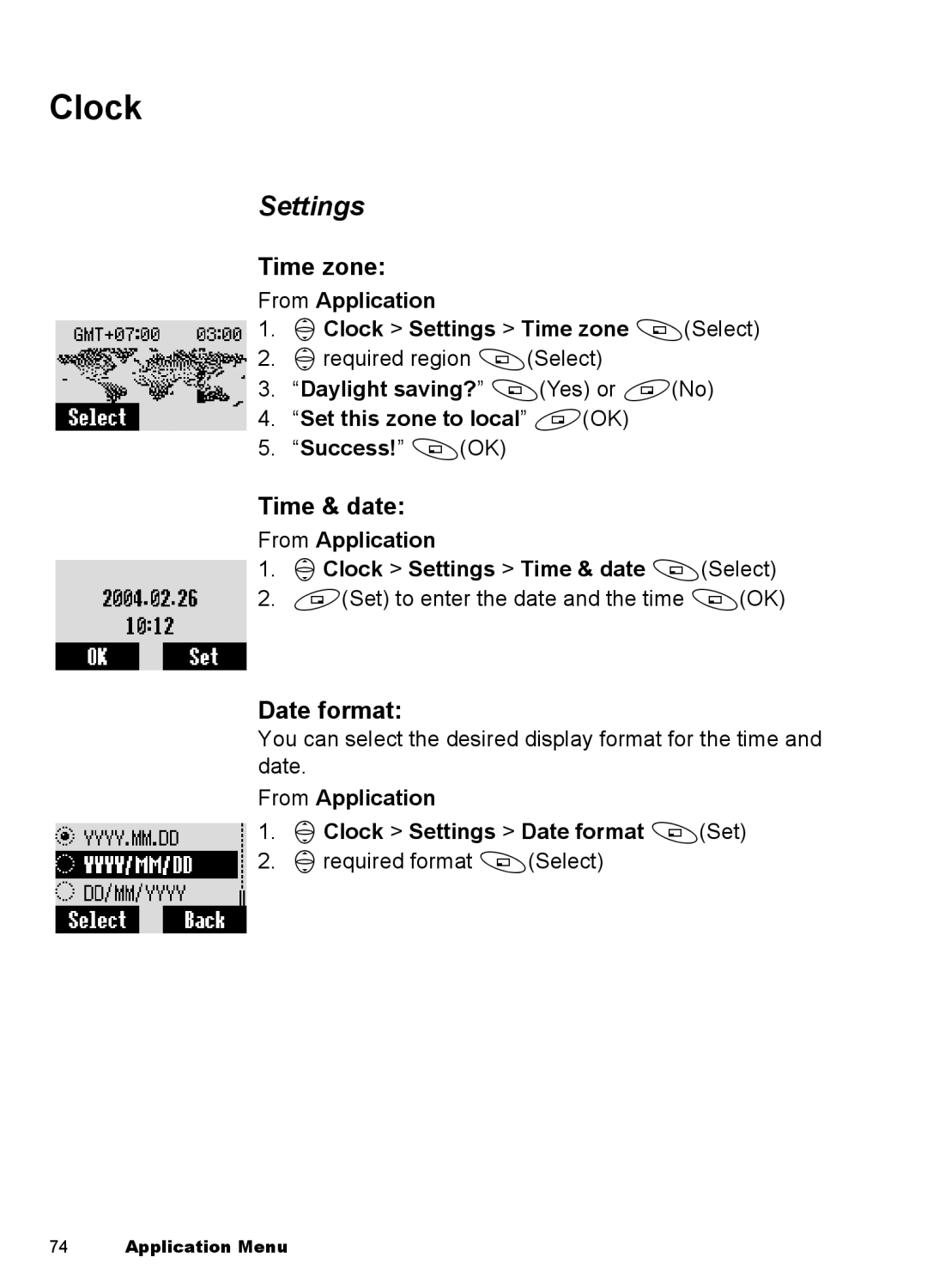 Panasonic EB-A100 manual Clock, Settings, Time zone, Time & date, Date format 